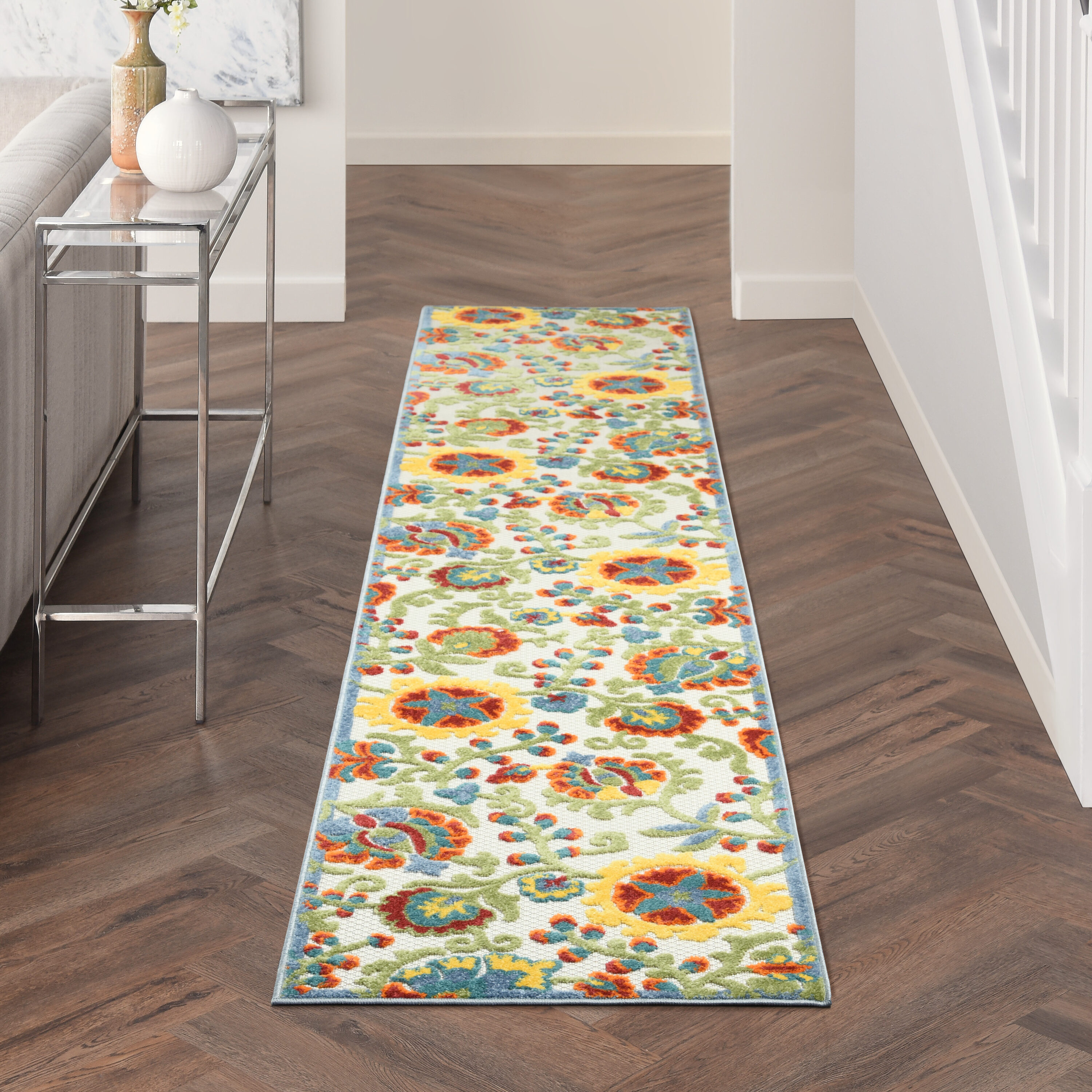 Nourison 99446827463 Aloha 2 x 10 (ft) Loomed Polypropylene Ivory/Multi Rectangular Indoor/Outdoor Floral/Botanical Farmhouse/Cottage Runner rug