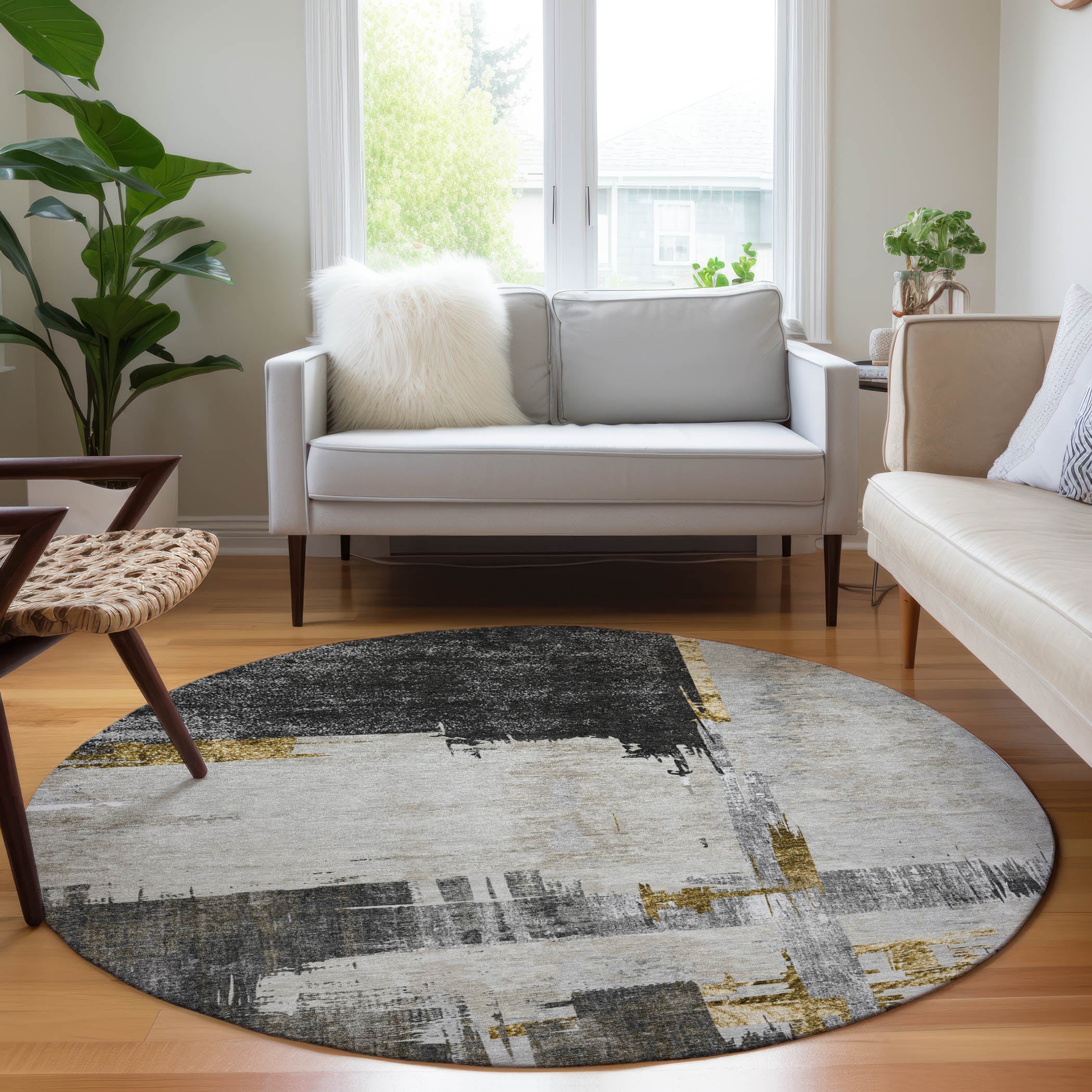 Addison Rugs ACN624GY8RO Chantille ACN624GY 8 x 8 (ft) Polyester Gray Round Indoor/Outdoor Geometric Machine washable Area rug