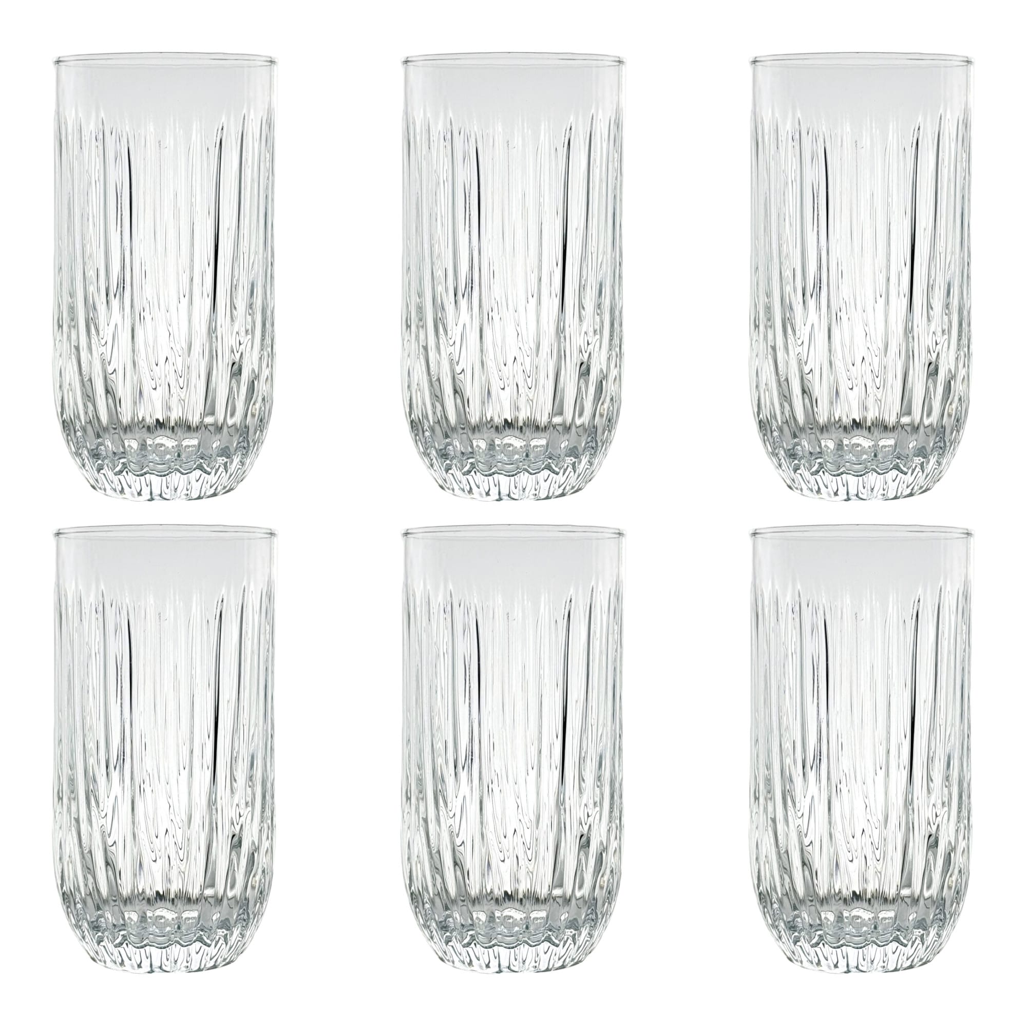 Slickblue 14 oz Lead Free Crystalline Glass Clear Linear Textured Glass Drinking Tumbler 6 Pack for Hot and Cold Beverages