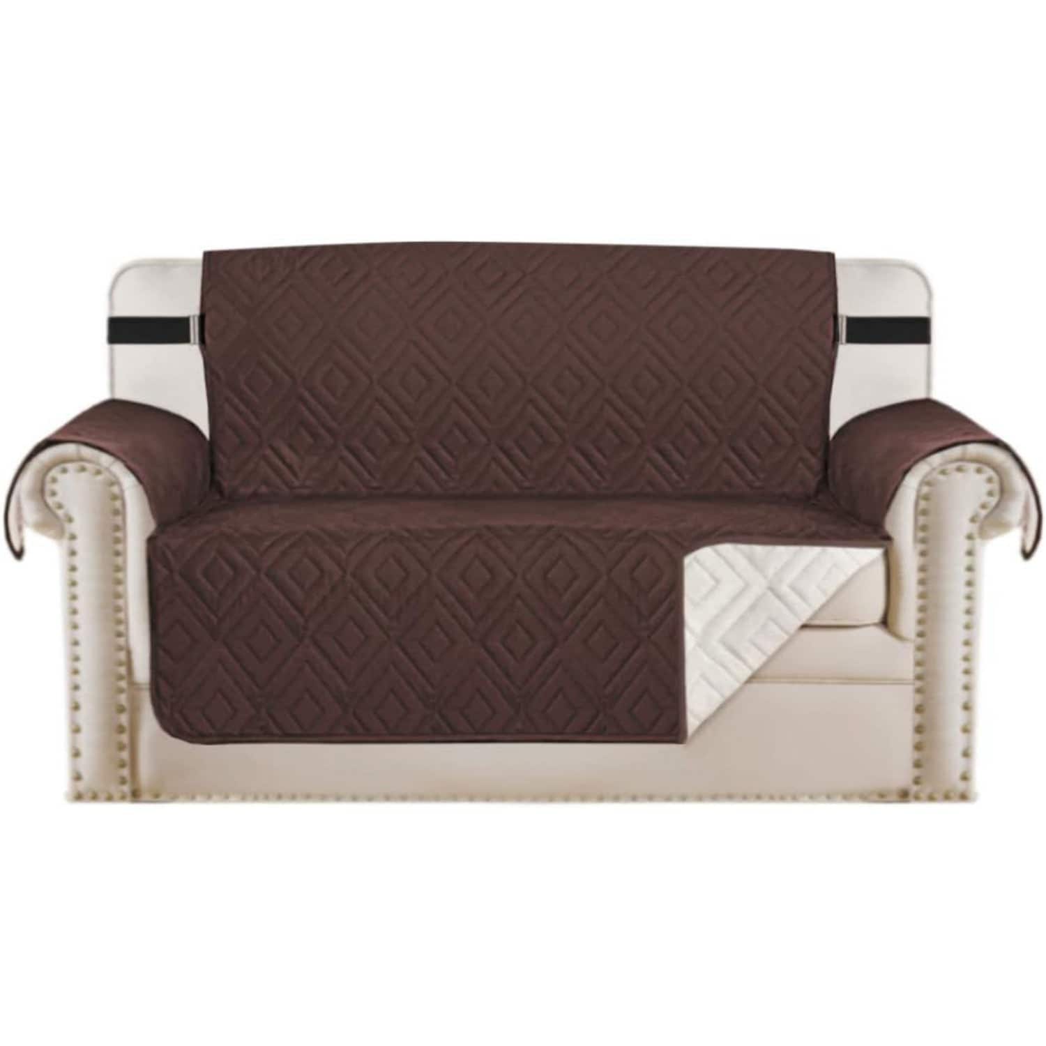 H.Versailtex - Reversible WaterResistant AntiSlip Couch Cover with 2 Elastic Straps BrownBeige 7...