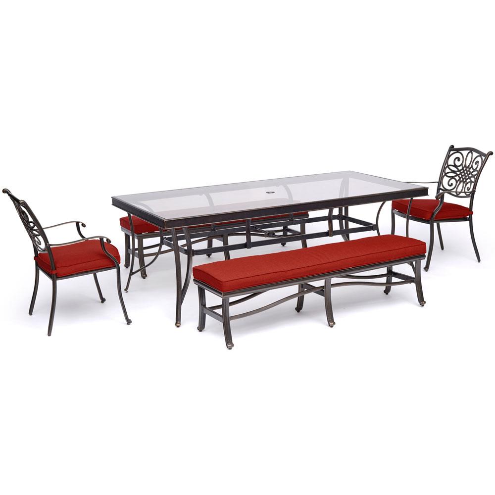 Hanover TRADDN5PCGBN-RED Traditions 5-Piece Red Patio Dining Set with Red Cushions