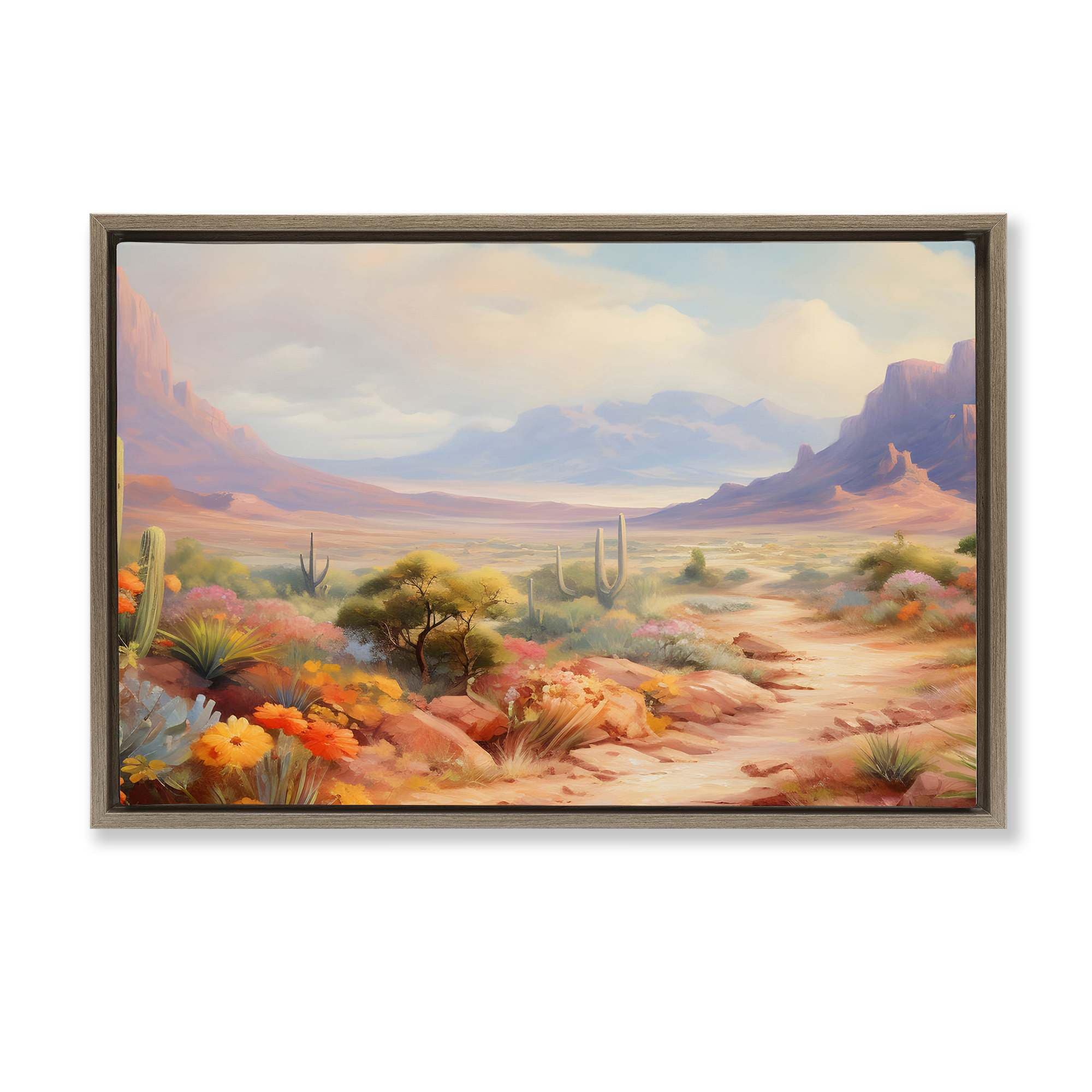 Stupell Industries BT-901-FFE-16X24 Flower Lined Desert Path Brown Framed Floater Canvas Wall Art By Franklyn Gregory 25 x 17