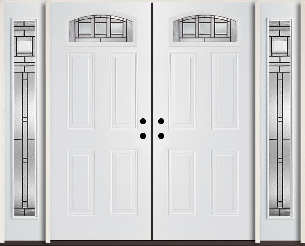 RELIABILT LO911170 Craftsman 96-in x 80-in x Fiberglass 1/4 lite Right-hand inswing Modern White Painted Prehung Double Front Door with Sidelights Insulating core