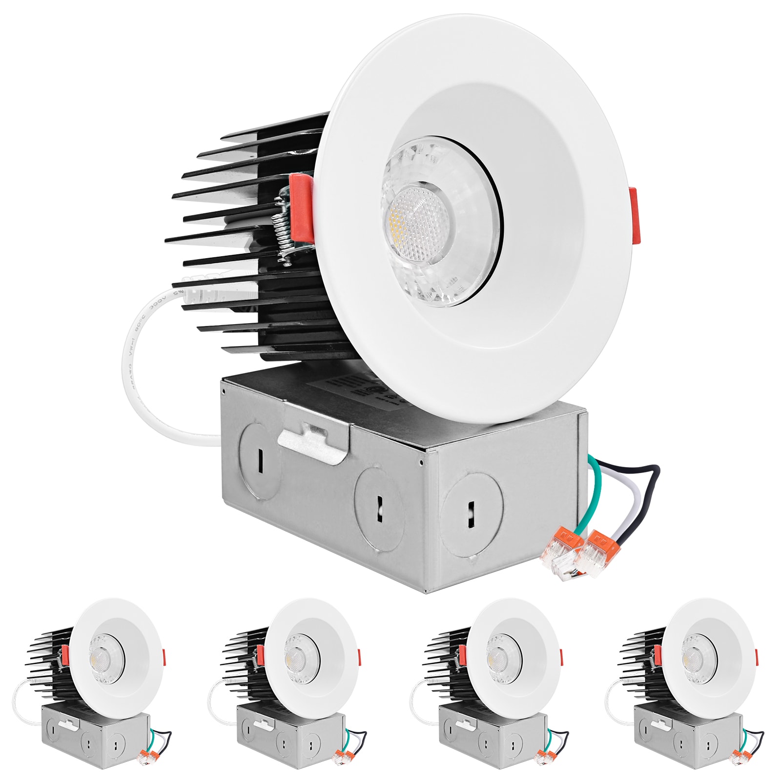 Luxrite LED Recessed Lights 4 -Pack 3-in LED Remodel or new construction White Airtight IC Baffle Recessed Light Kit