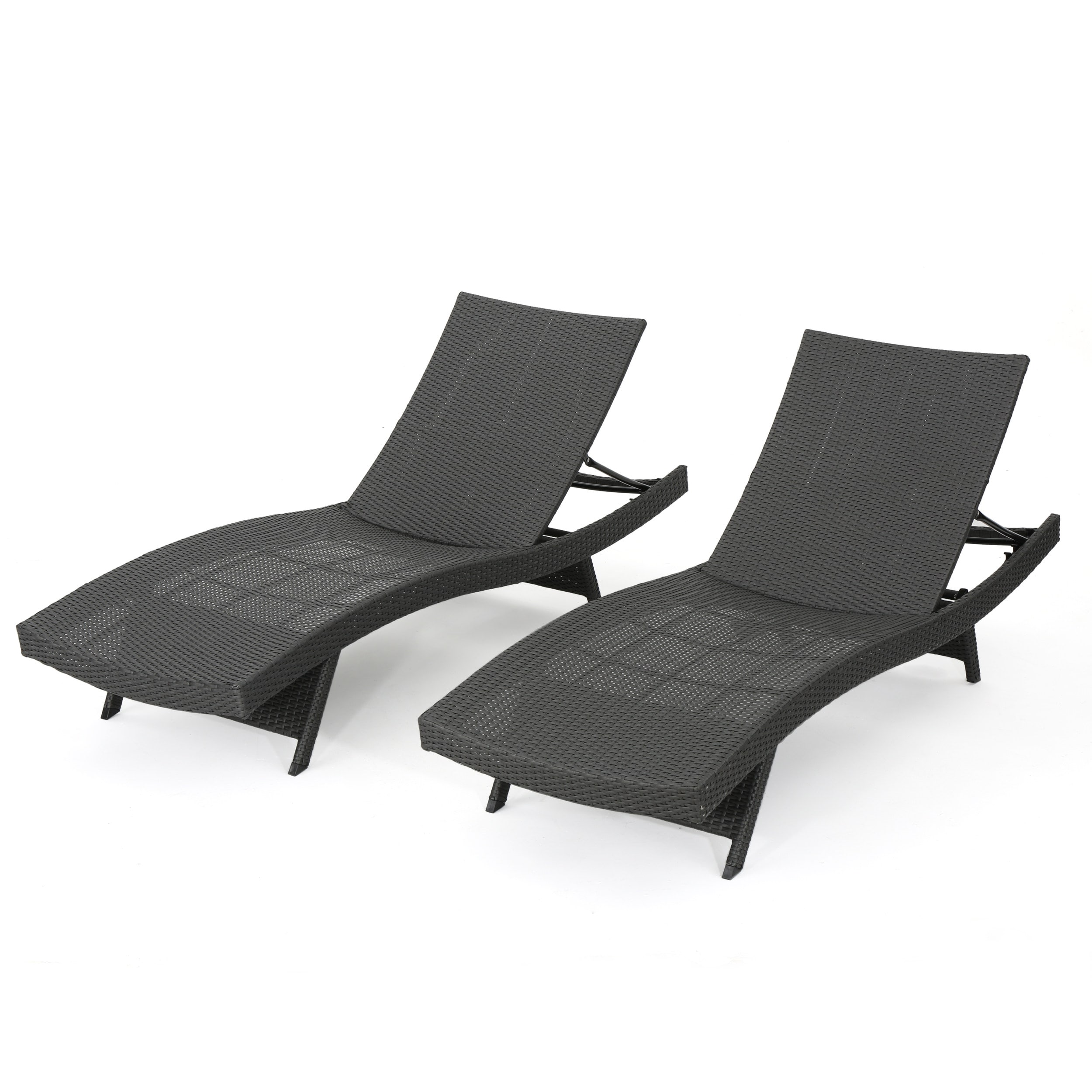 Best Selling Home Decor 296715 Salem Set of 2 Wicker Stackable Grey Stationary Chaise Lounge Chair with Gray Woven Seat