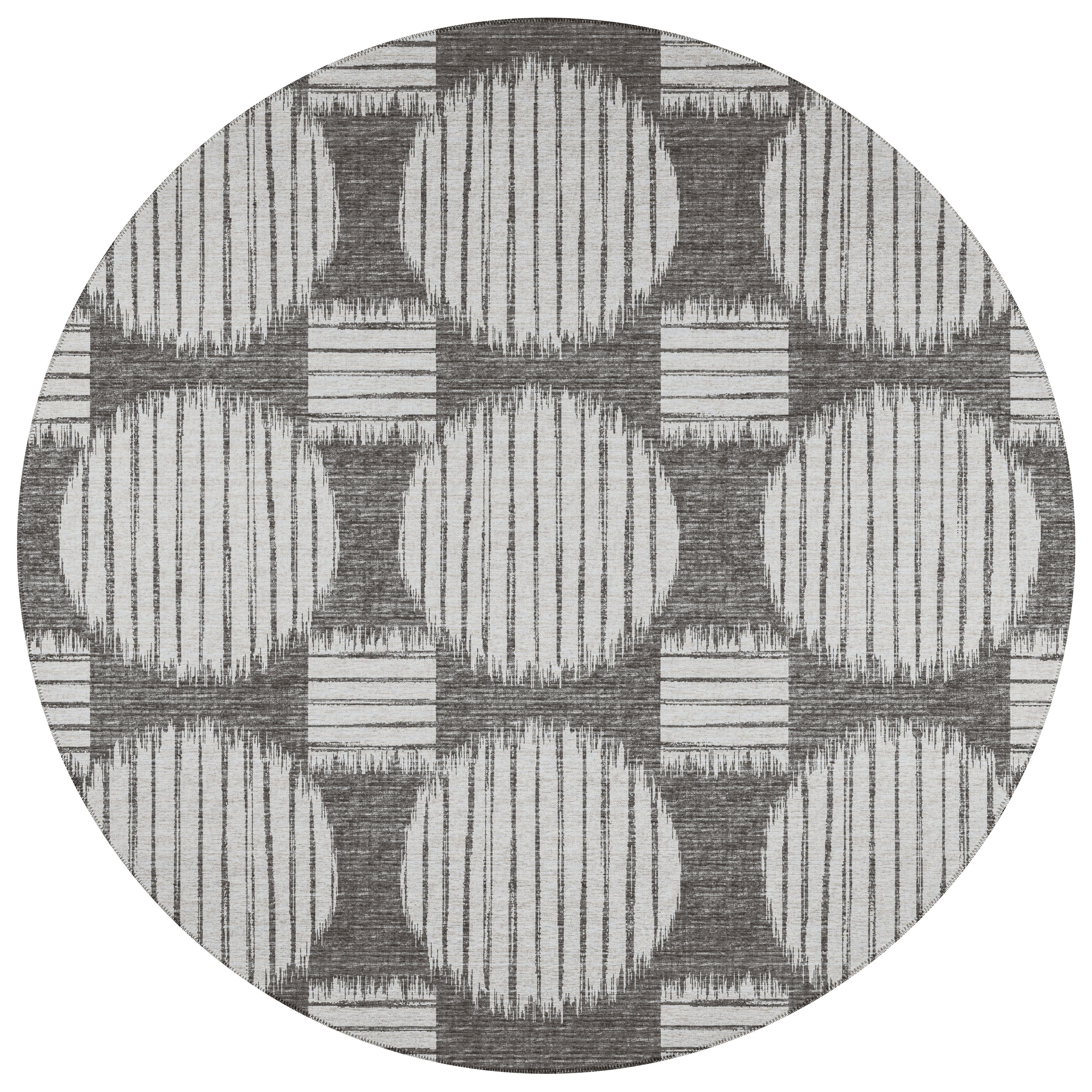Addison Rugs AYU43GR8RO Yuma 8 x 8 (ft) Chenille Gray Round Indoor/Outdoor Geometric Mid-Century Modern Area rug