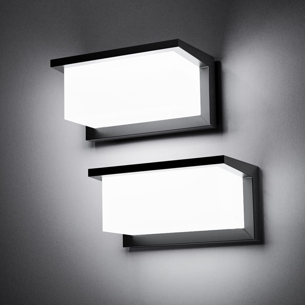 Rosykite Outdoor Wall Sconce Lights 2 Pack Daylight Modern LED Exterior Wall Light 1500LM 3CCT Selectable 3000K 4000K 5000K Waterproof Wall Mounted Light with Flood Effect Lighting for Porch Garage