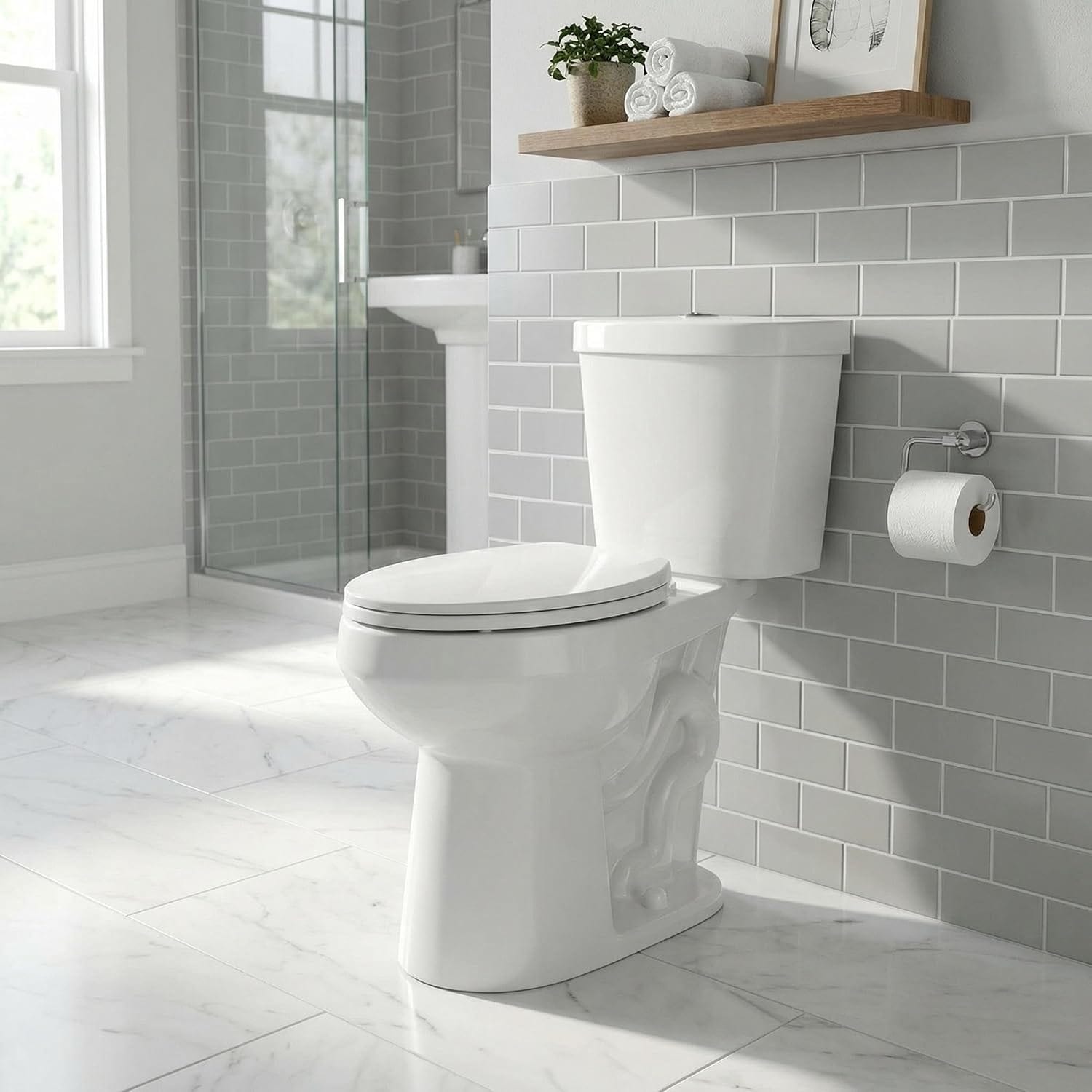 GAOMON - 21 Inch ADA Raised Height Elongated Two Piece Ceramic Toilet- Top Dual Flush Button Desi...