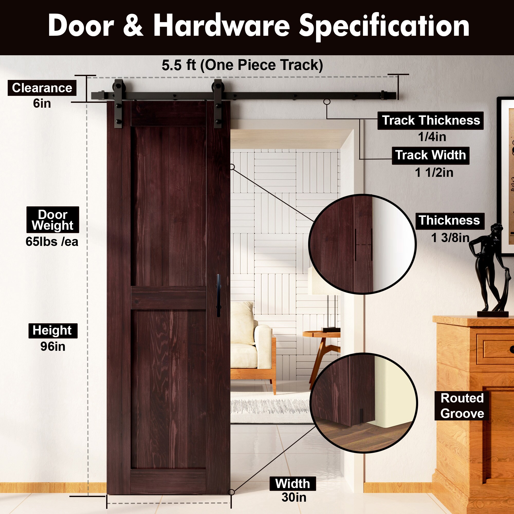 HOMACER YT1TGH066C-3096-H-RD Barn-Doors - View #7