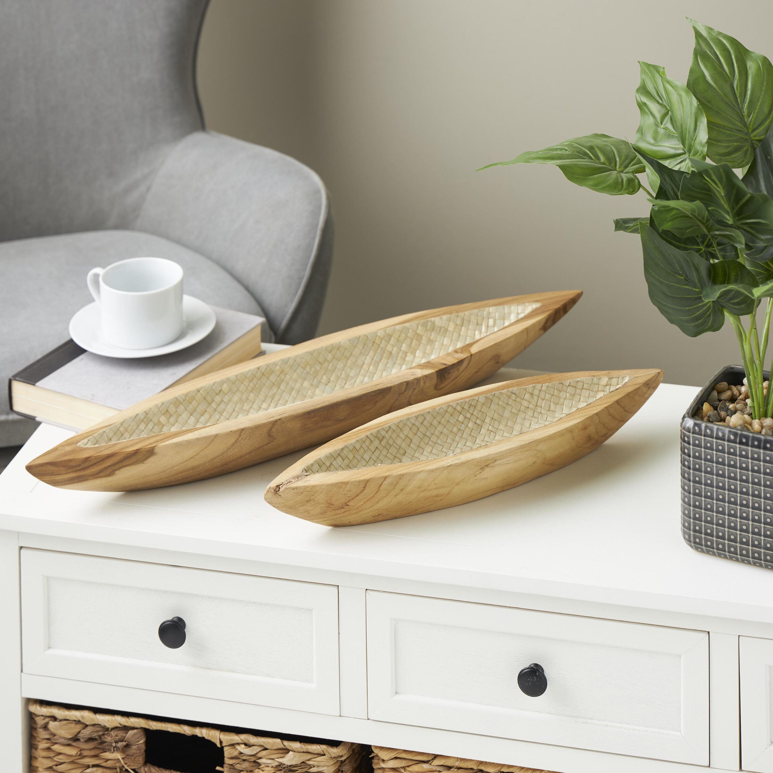 Grayson Lane 822703 2 -Pack Brown Wood Coastal Decorative tray