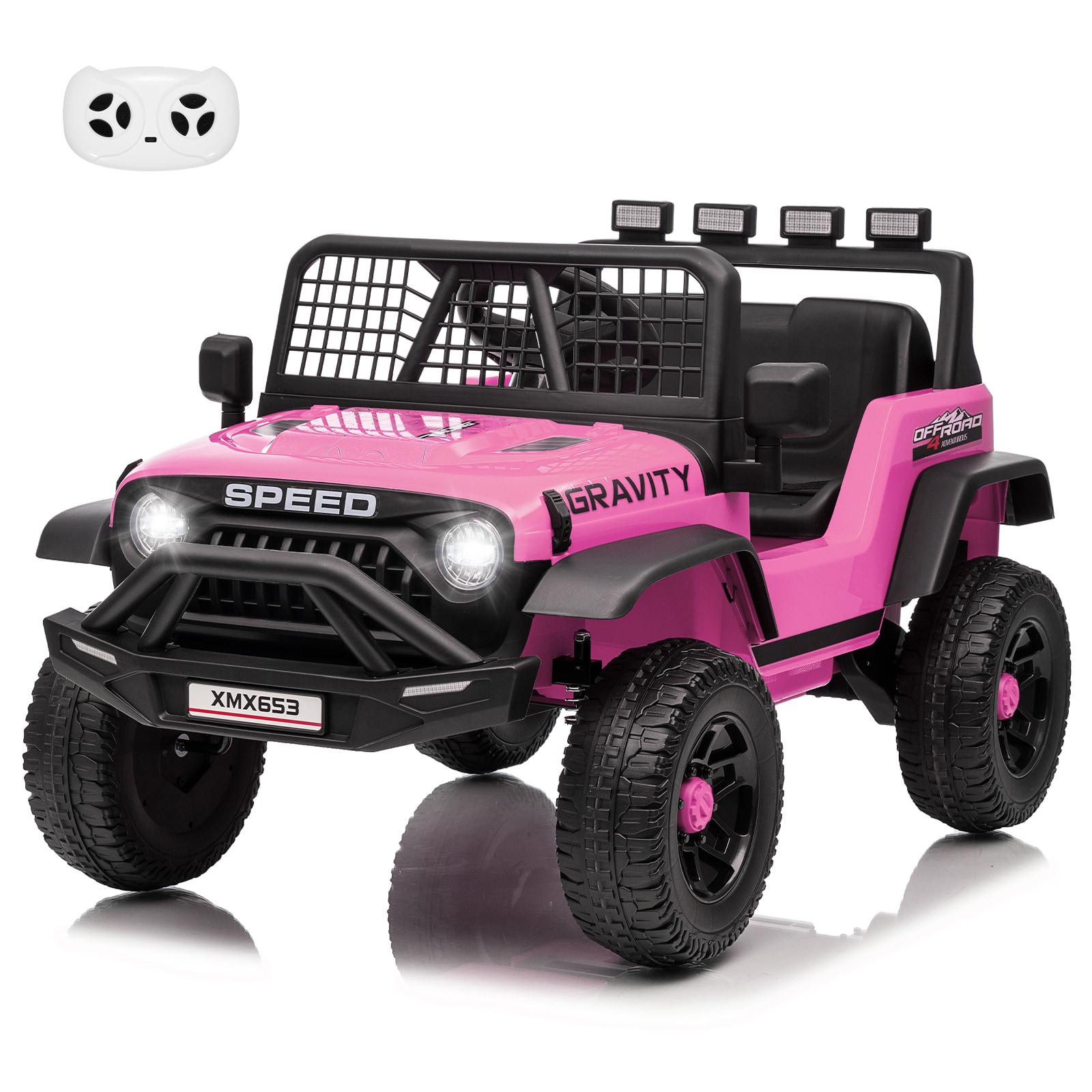 Qeetex - 12V Kids Ride On Truck with Remote Control 3 Speeds LED Lights Music and Horn Electric C...
