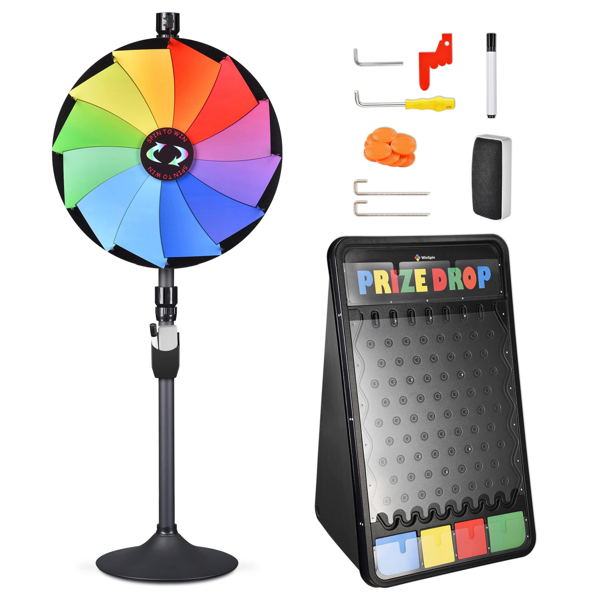 Yescom 35PRWPDG001-24PL4-LO WinSpin 24IN Dual Use 12 Slots Prize Wheel 41x25IN Prize Drop Game Board Party