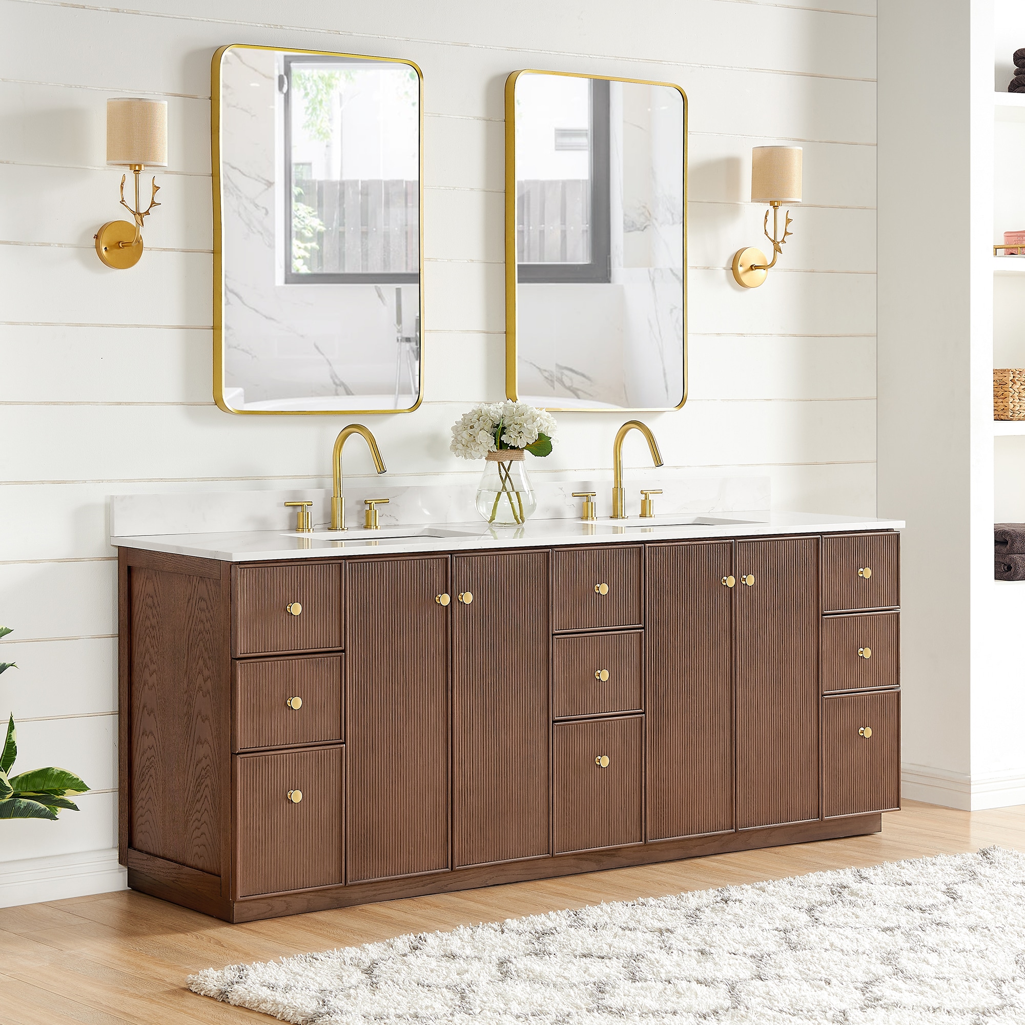 Vinnova Oza 84 in. Free-standing Double Bath Vanity in Aged Dark Brown ...