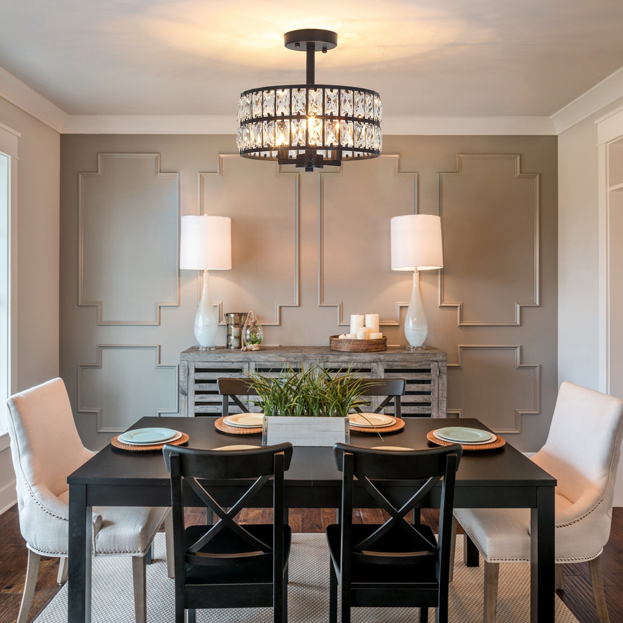 Zjvaive 3 lights 12.59inch Matte Black Luxury Semi Flush Mount Light ...