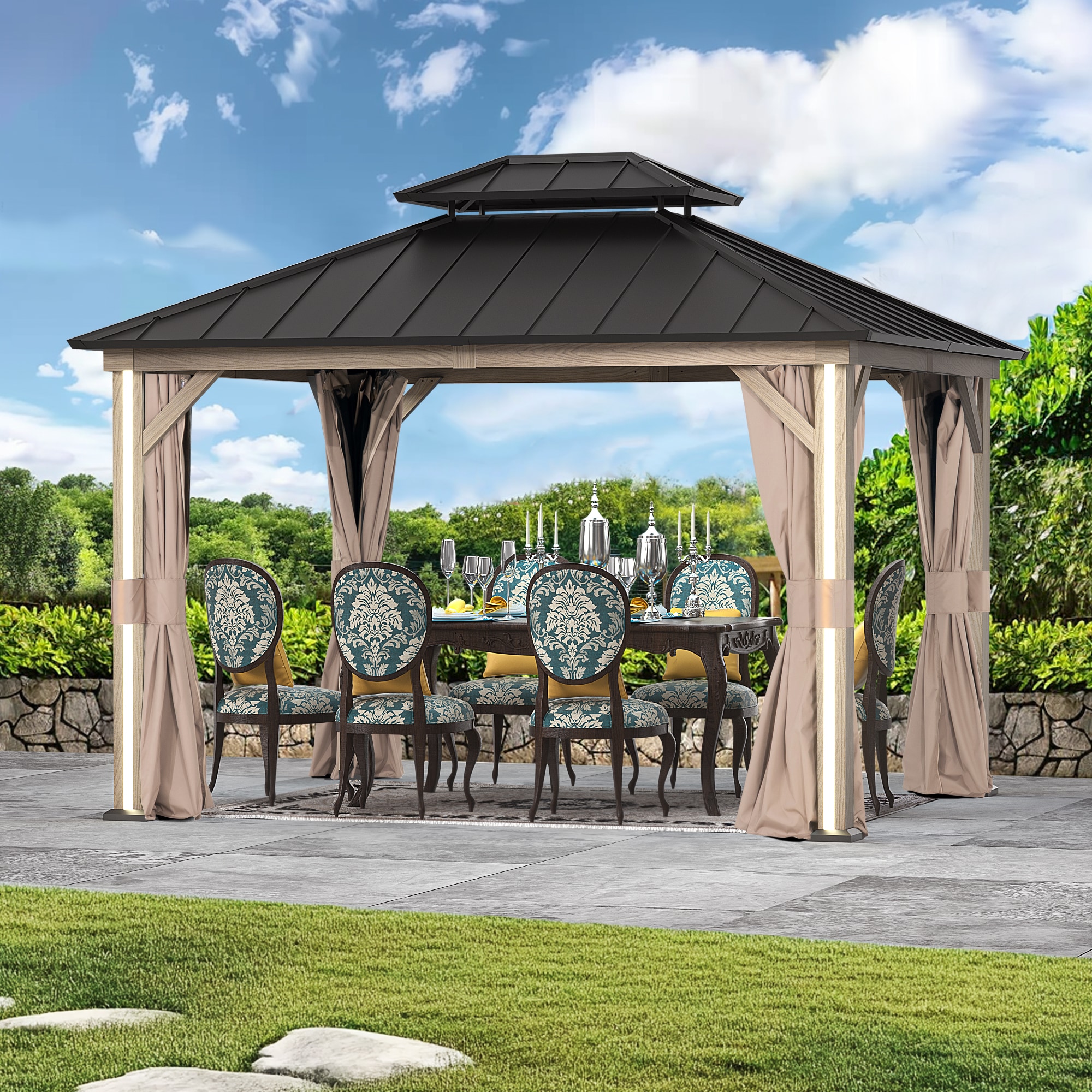 ELEVATE OUTDOORS IG10600042-1012-WBR 12-ft x 10-ft Verda Brown Gazebo with Hardtop Roof (Screen Included)