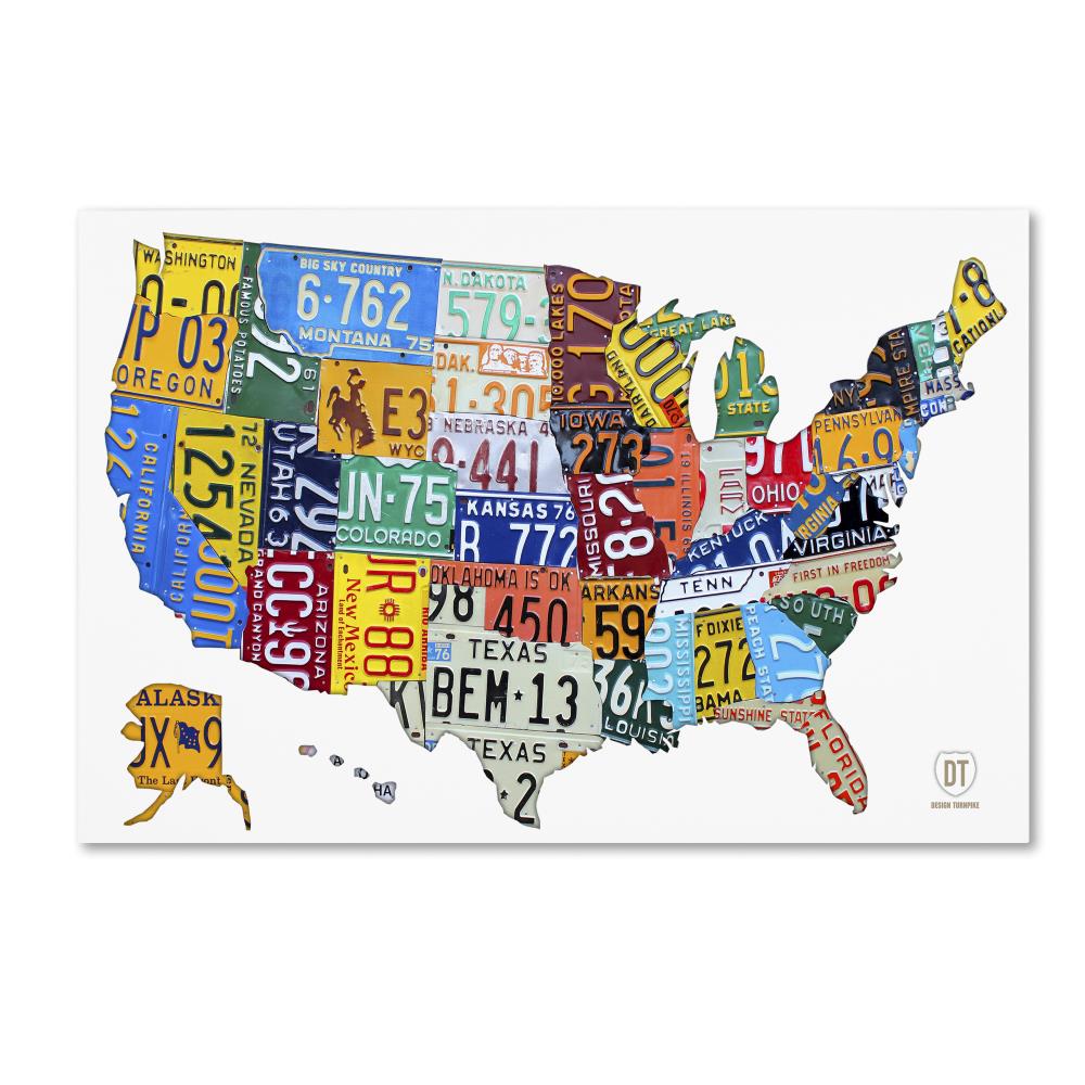 Trademark Fine Art ALI1261-C1219GG Design Turnpike "License Plate Map USA 2" 12x19 Canvas Art Artist: Design Turnpike Multicolor Framed 12-Inches H x 19-Inches W Maps Canvas Print