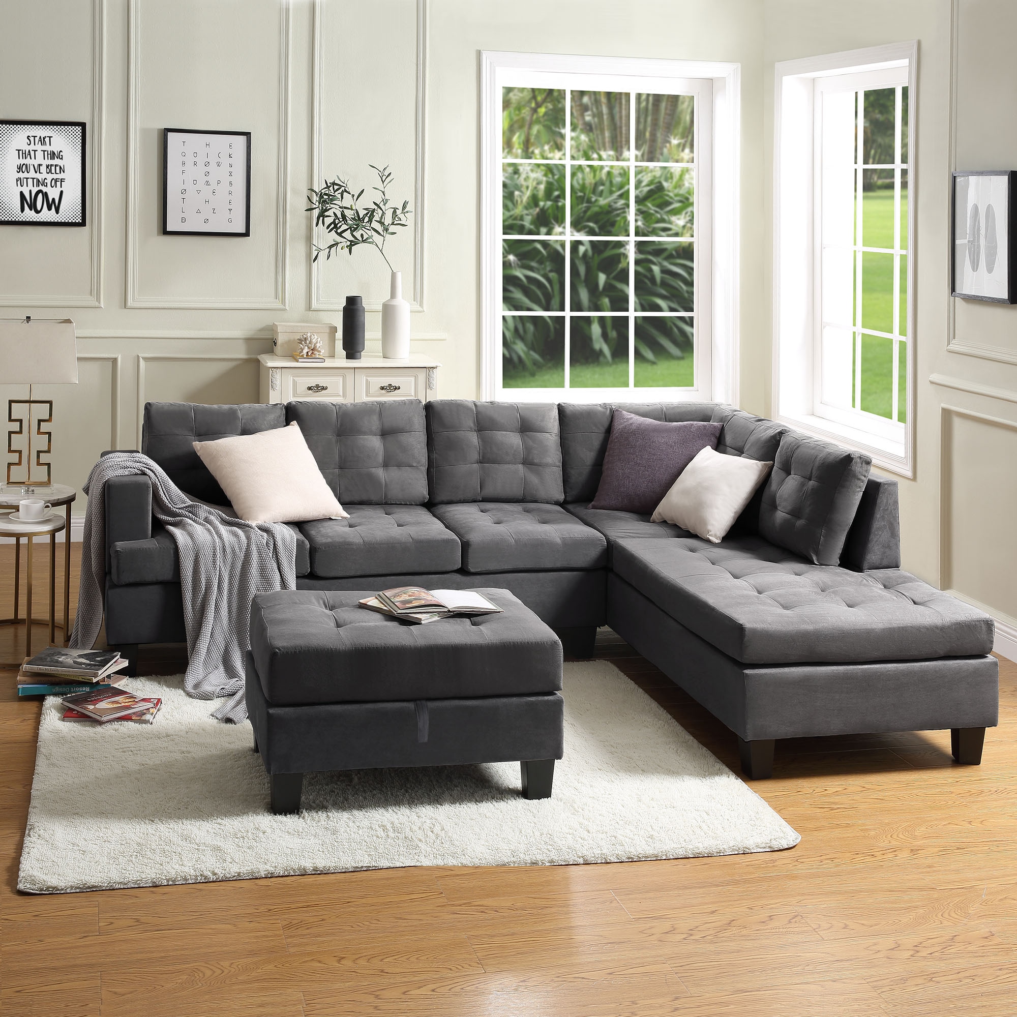 Modern 90.5'' Fabric Sofa with Removable Pillows and Thick Seat