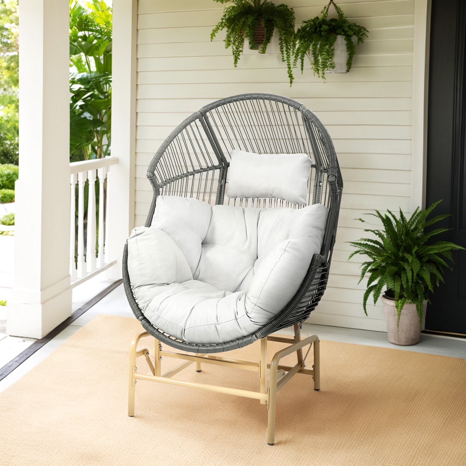 Rilyson Single Wicker Egg Chair with Cushion and Gliding Base in the ...