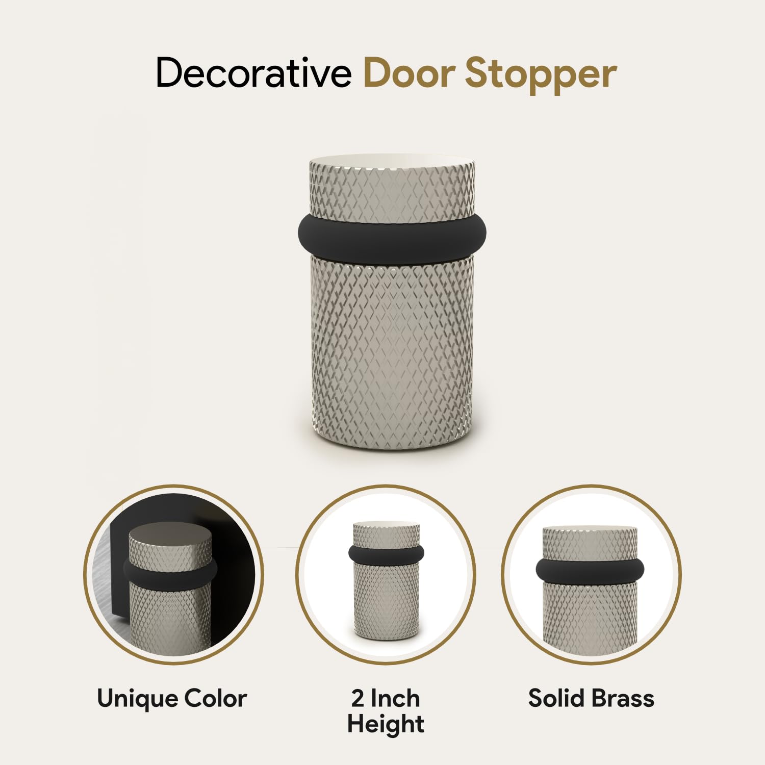 Mega Handles  Knurled Floor Door Stopper - Quickly Installed Wall Protector - Wall Protectors from Door Knobs - Floor Door Stop with Mounting Hardware Included - Satin Nickel - 2 Inches