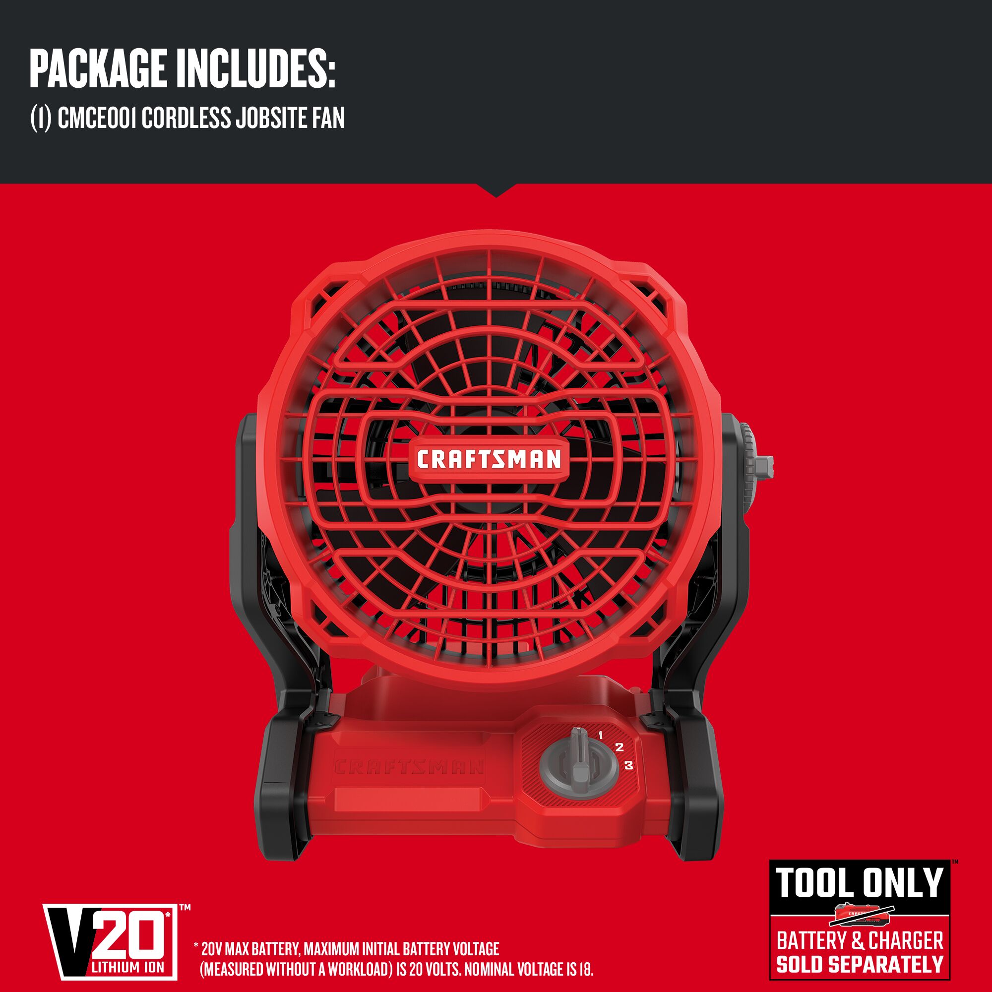 CRAFTSMAN V20 1/4-HP 650-CFM Axial Indoor/Outdoor Blower Fan