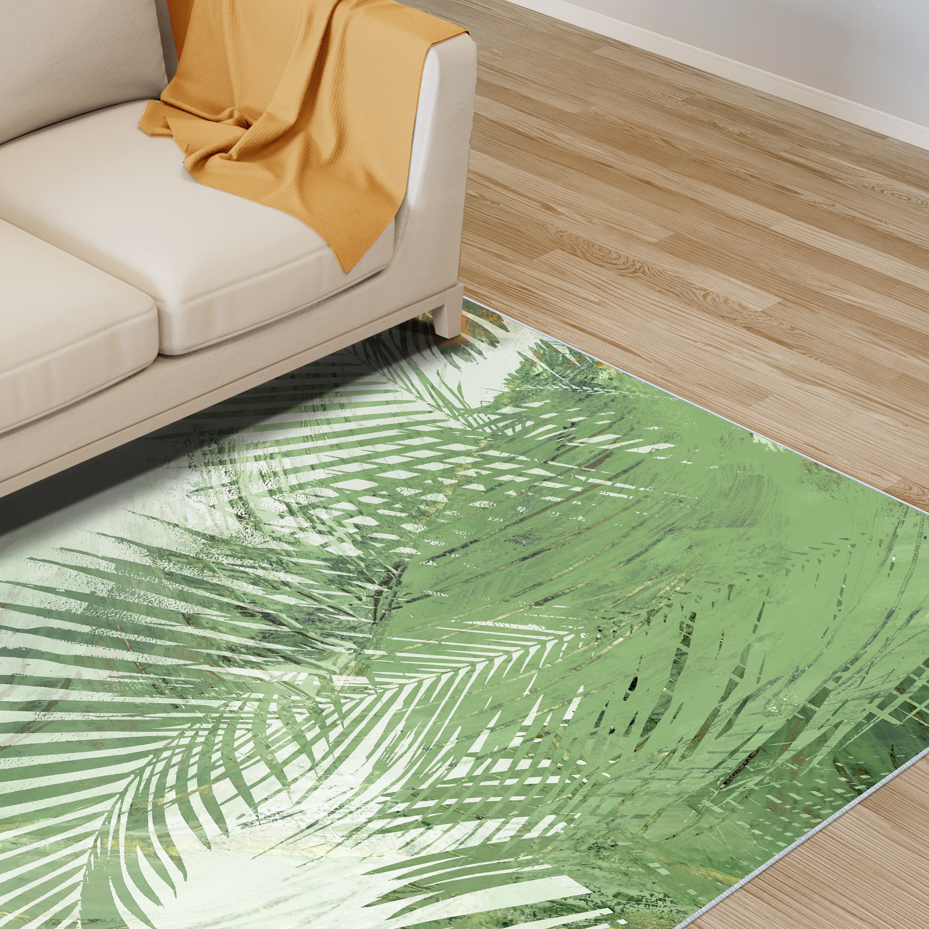 Green and Beige Synthetic Non-slip Washable 5' x 7' Area Rug