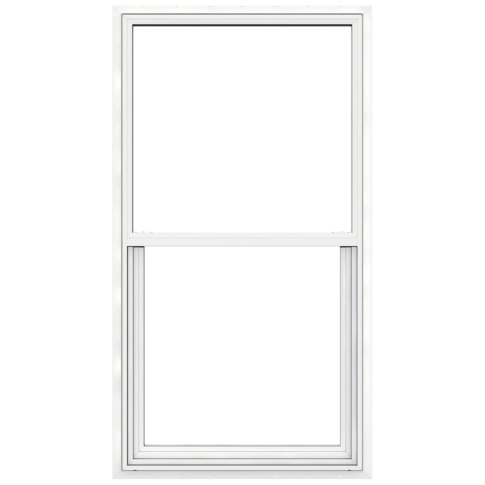JELD-WEN JW234700154 V-2500 31-1/2-in x 59-1/2-in White Exterior Vinyl New construction Single Hung Window Low-E Double Pane Glass (Half Screen Included)