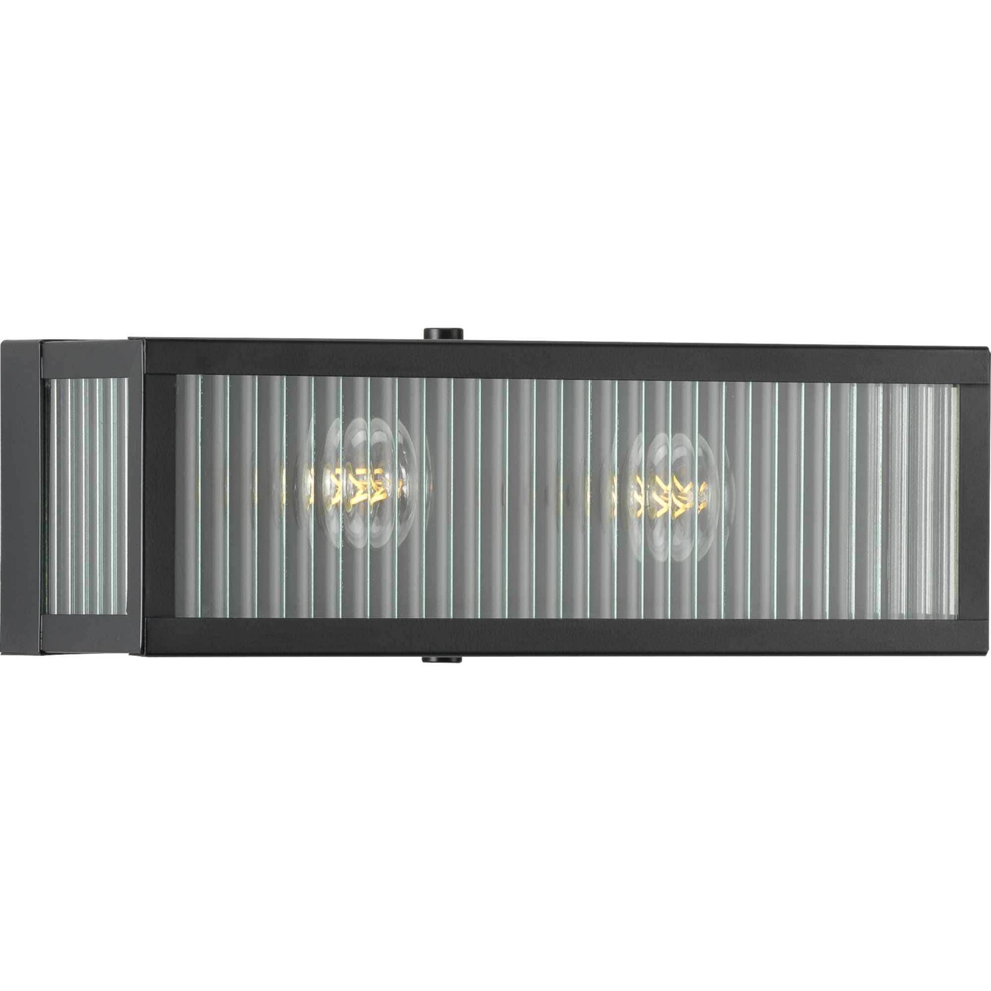 Matte Black Ribbed Glass 2-Light Bathroom Vanity Fixture