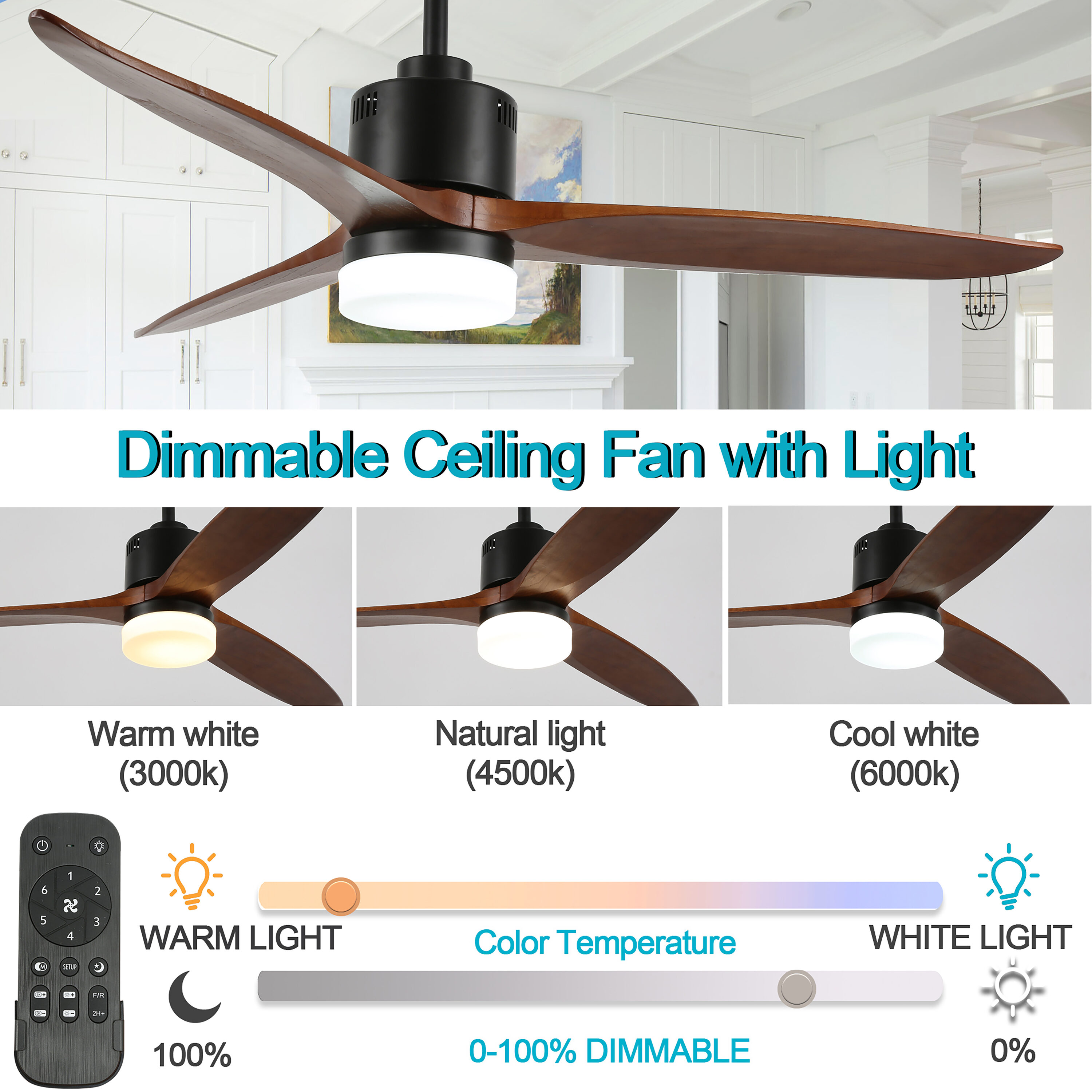 Bella Depot Ceiling Fan 52-in Black Color-changing Indoor Ceiling Fan ...