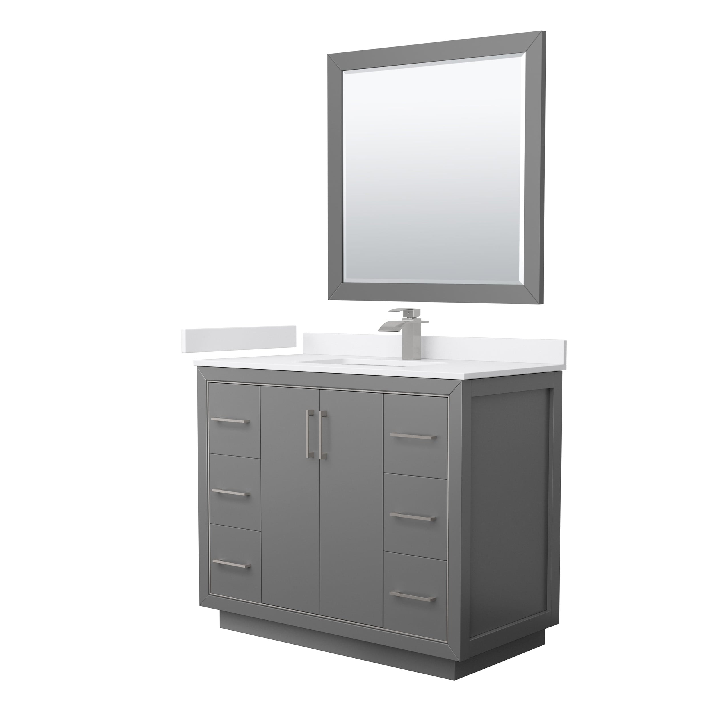 Wyndham Collection WCF111142SKGWCUNSM34 Icon 42-in Dark Gray with Brushed Nickel Trim Undermount Single Sink Bathroom Vanity with White Cultured Marble Top (Mirror Included)