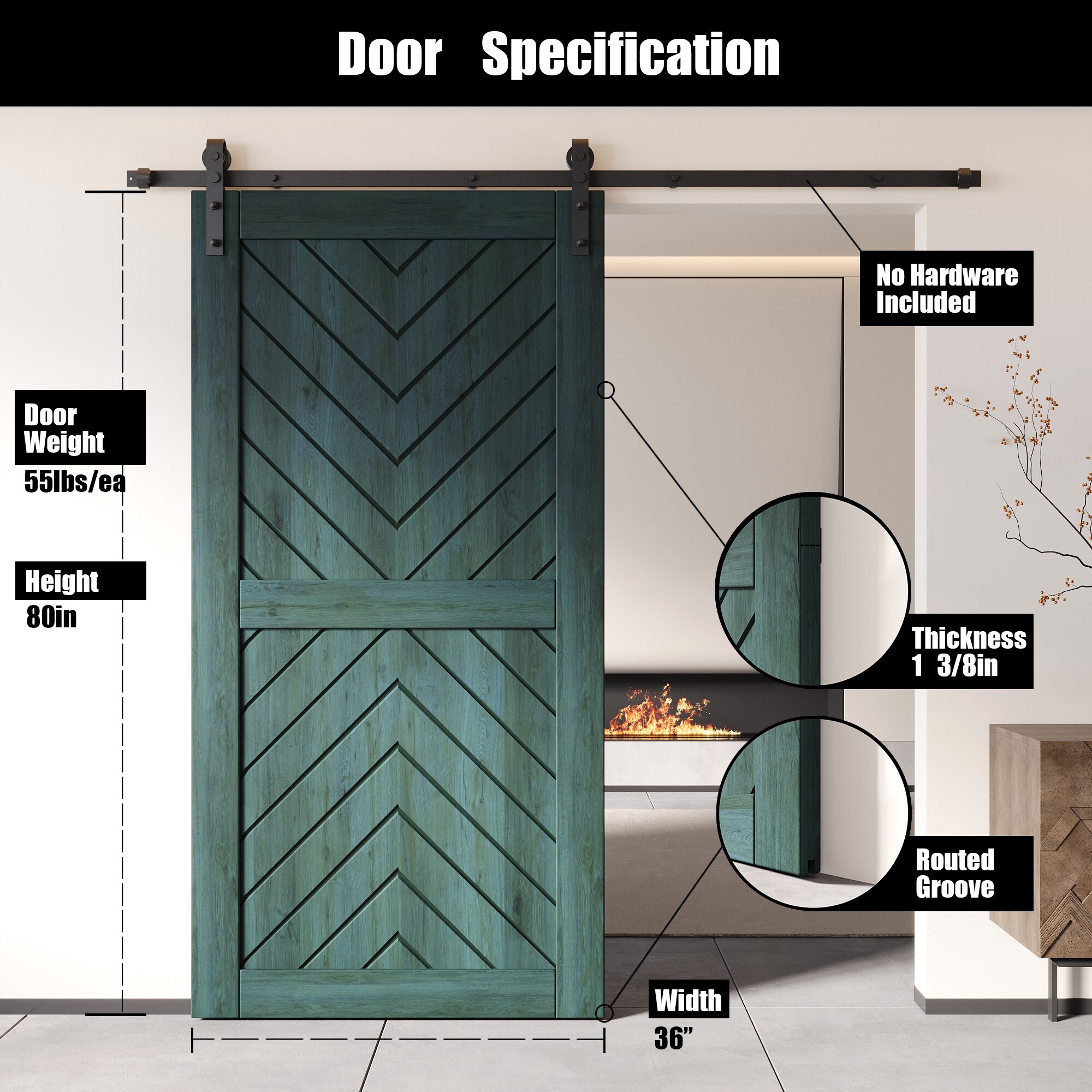 HOMACER JT4-3680-RP Barn-Doors - View #2