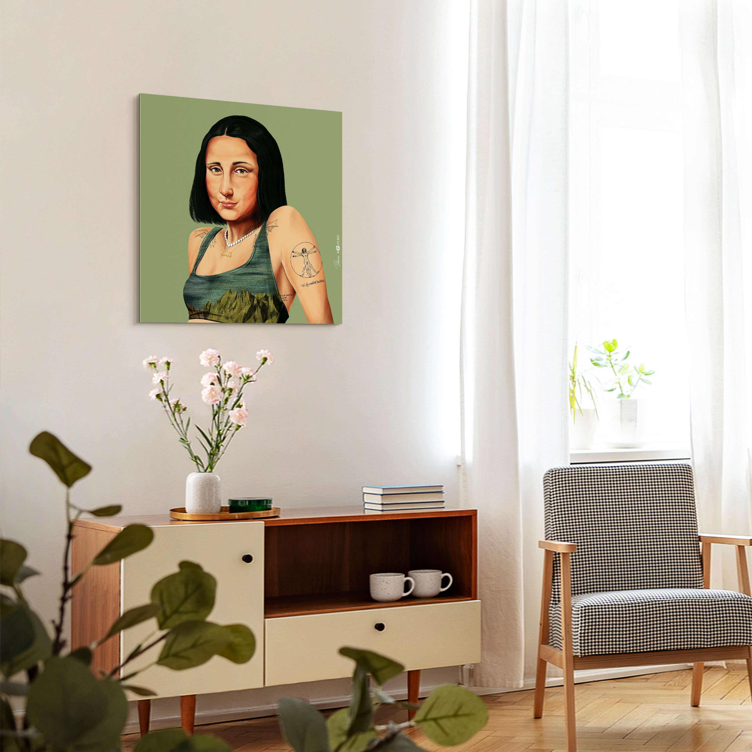 Hip Mona Lisa 24" Green and Glass Modern Wall Art