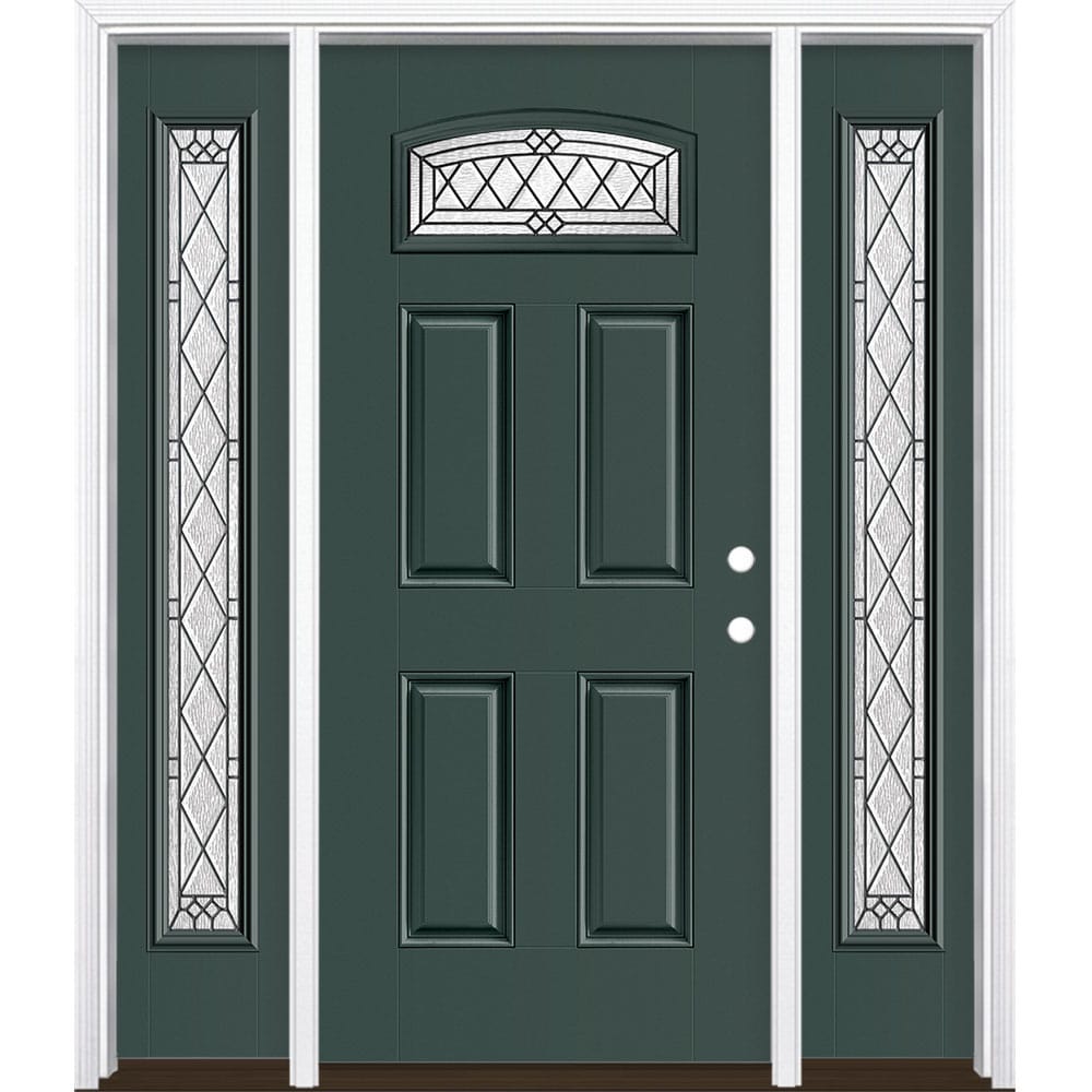 Masonite 3350112 Alston 64-in x 80-in x 4-9/16-in Fiberglass 1/4 lite Left-hand inswing Evergreen Painted Prehung Front Door with Sidelights with Brickmould Insulating core