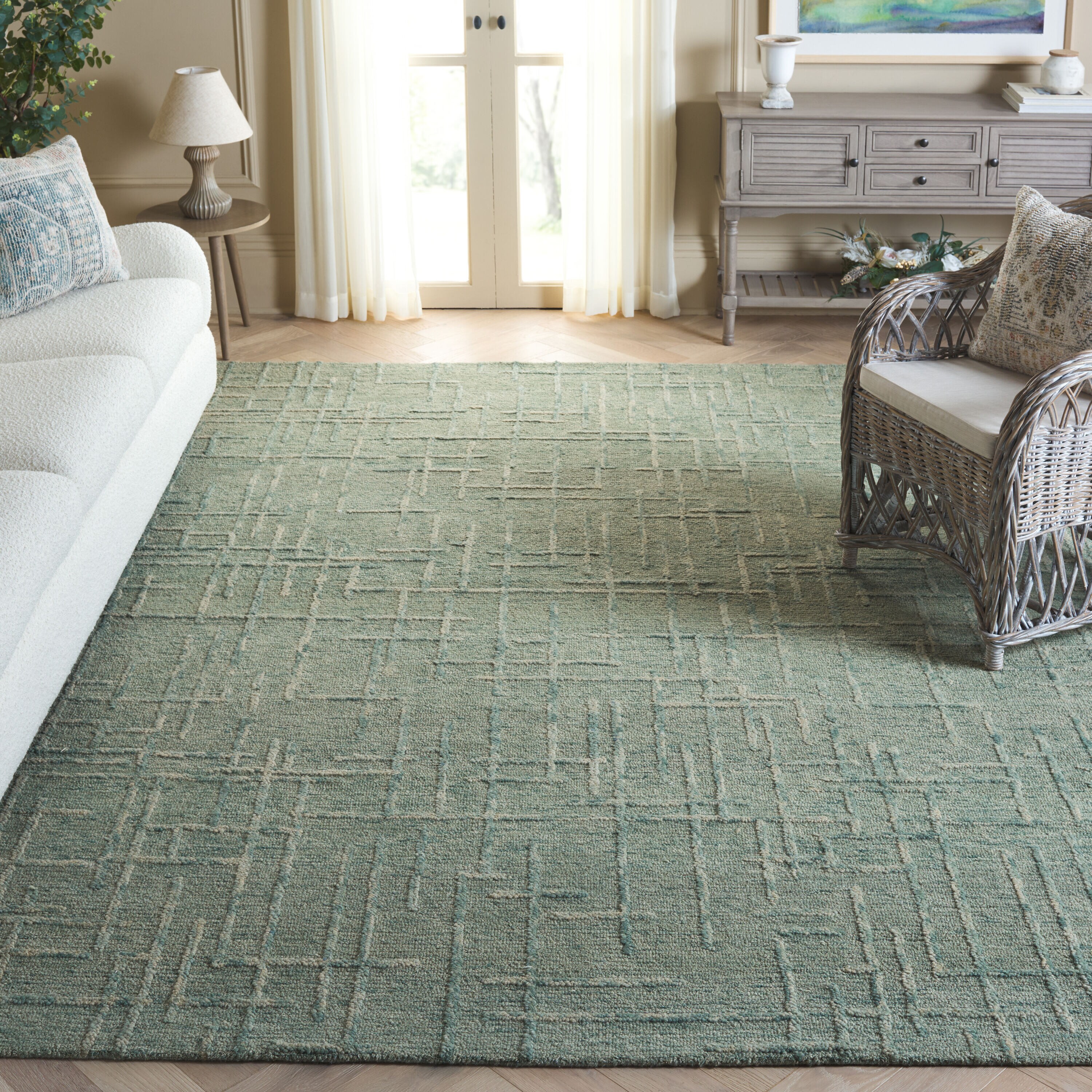  Ebony 750 Green Contemporary 8ft x 10ft Large Rectangle Rug