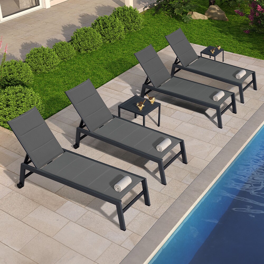 PURPLE LEAF Outdoor Chaise Lounge Set with Wheels and Side Table