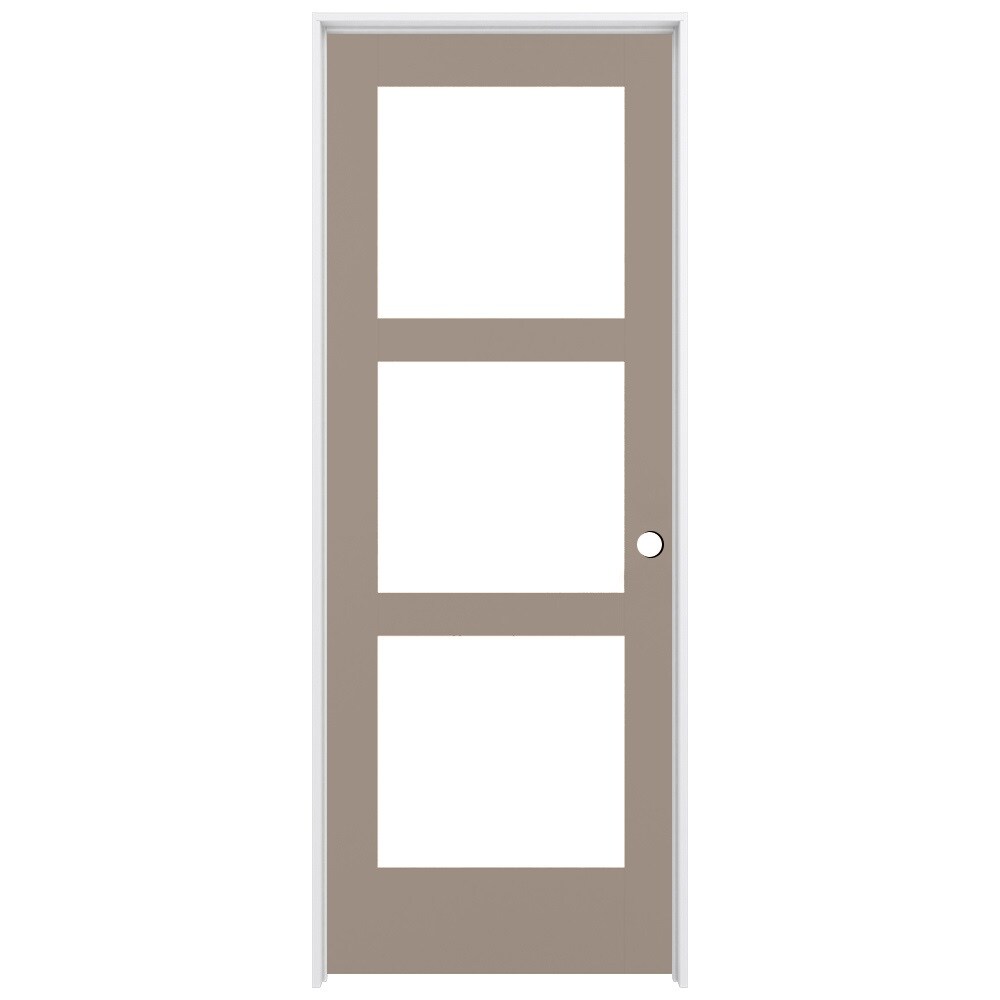 RELIABILT LO1370306 36-in x 80-in Sand Piper Solid core 3-panel square Frosted glass Left hand Smooth Prefinished Pine Wood Flat Jamb Single Prehung Interior Door