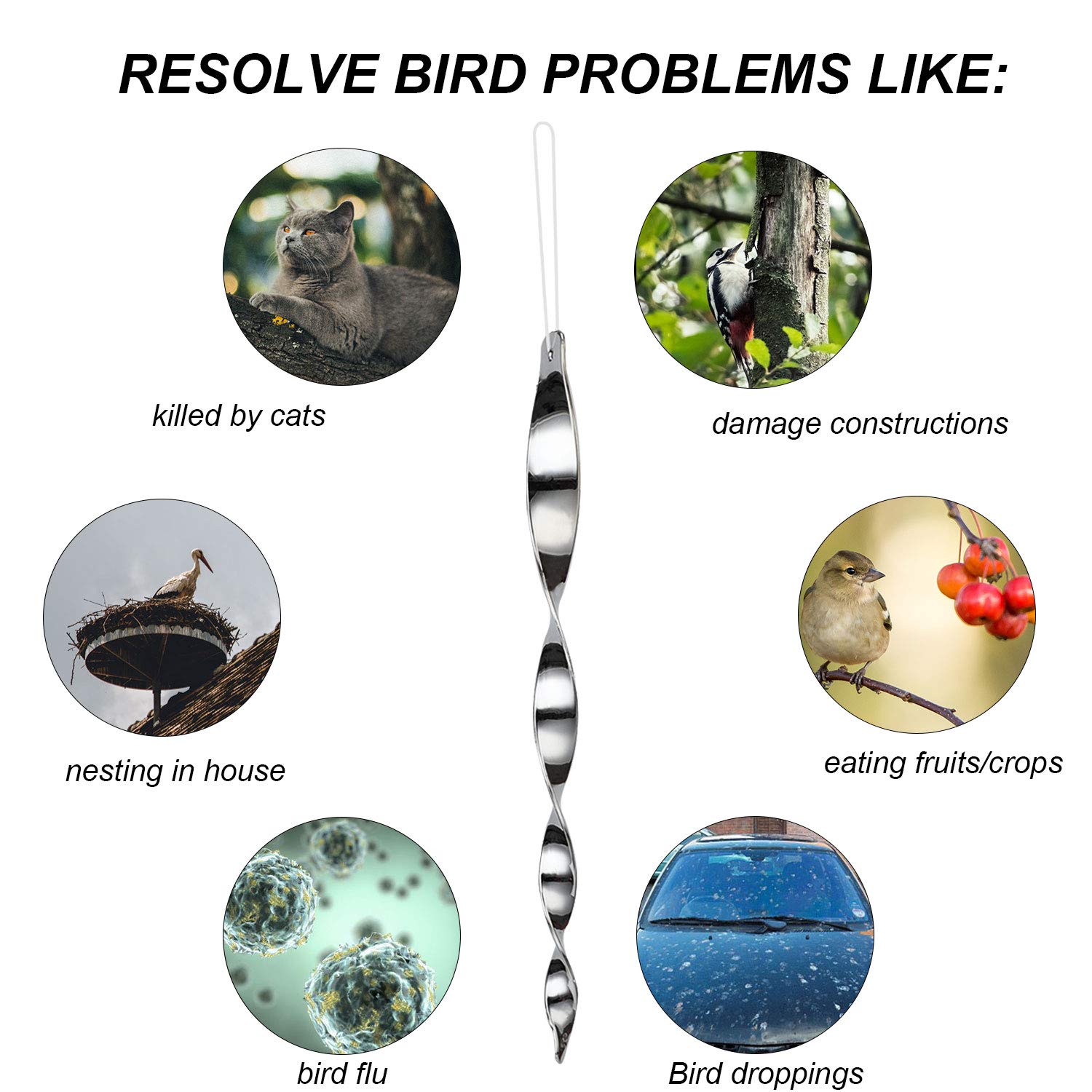 AOIZGMY Bird Reflective Rods Outdoor Spiral Mirror Scare Rods for ...