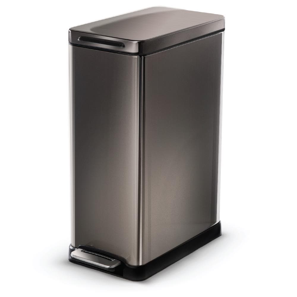 Home Zone Living 45-Liter Black Steel Kitchen Trash Can with Lid Indoor ...
