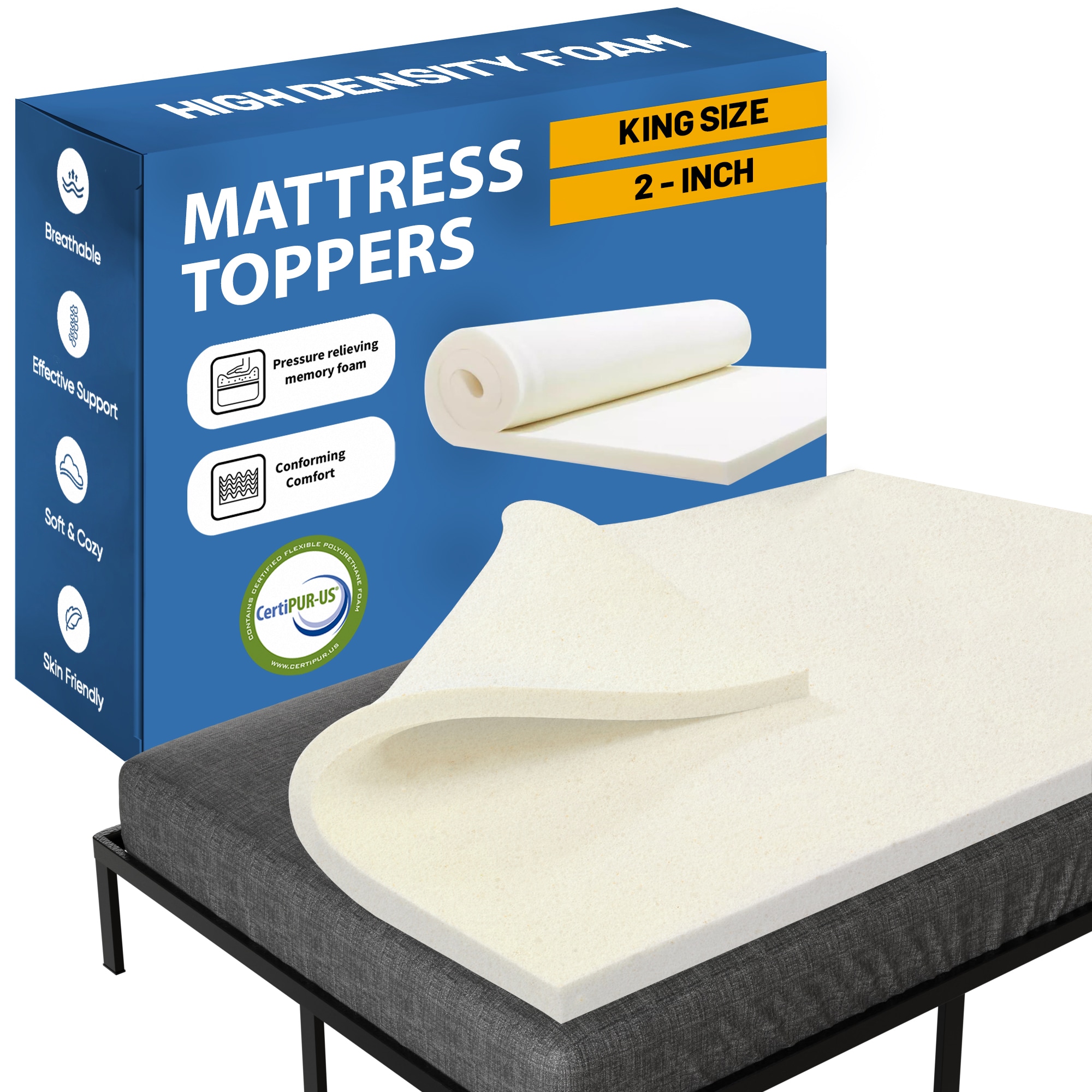 Glance 75-Inches Memory foam Encasement Hypoallergenic Mattress topper with Bed Bug Protection