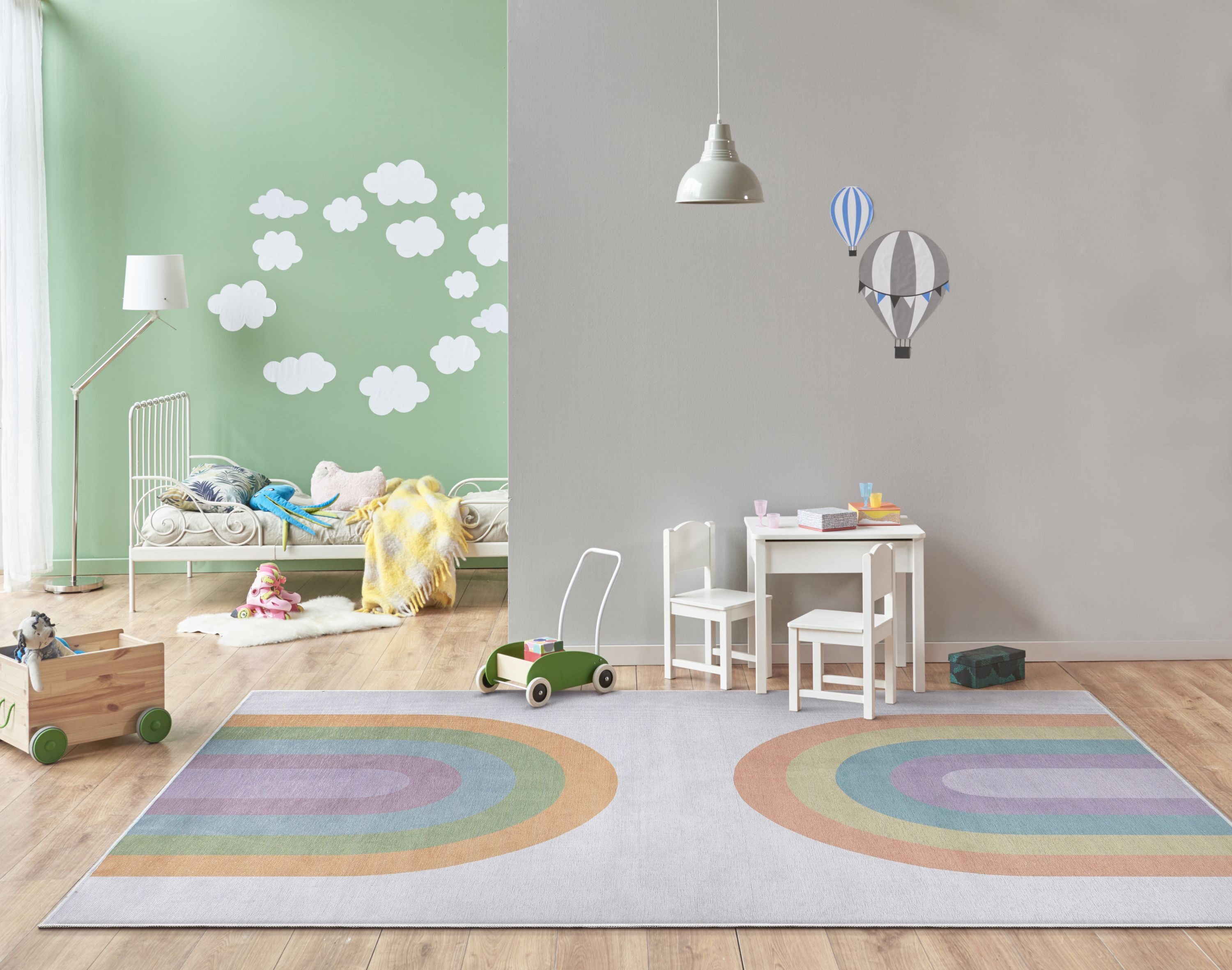Multicolor Rainbow Watercolor Chenille Kids Area Rug 3'3" x 5'