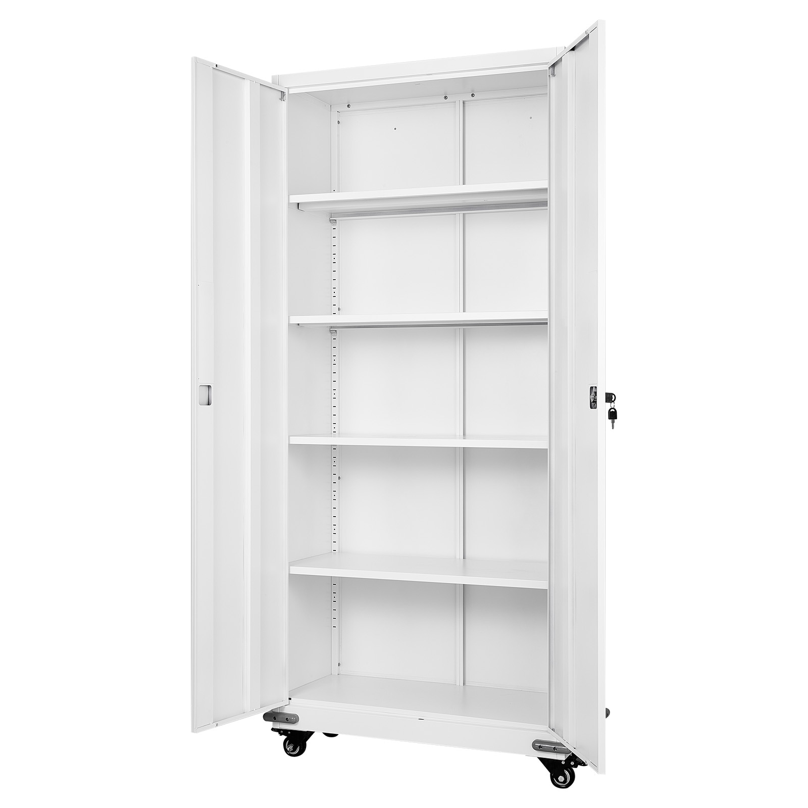 VEVOR Metal Storage Cabinet 72.6 in Rolling Steel Garage Cabinet with 4 Adjustable Shelves 2 Magnetic Doors and 2 Keys 5 Tiers Lockable Tool Storage for Pantry Warehouse Basement Office White