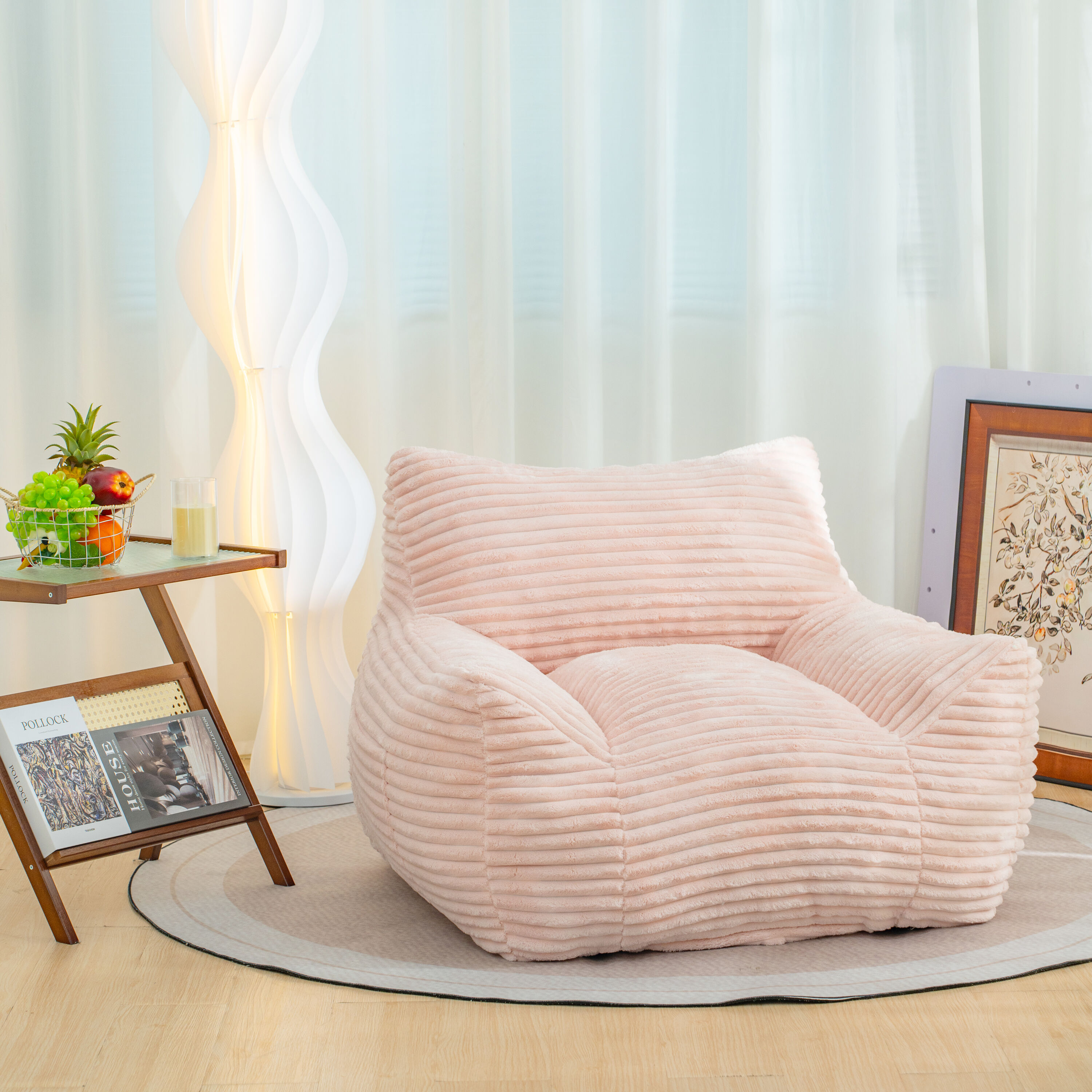 FAVSH - Bean Bag Chair for Adults with Armrests Oversized Comfy Beige Beanbag Lounge Lazy Floor ...