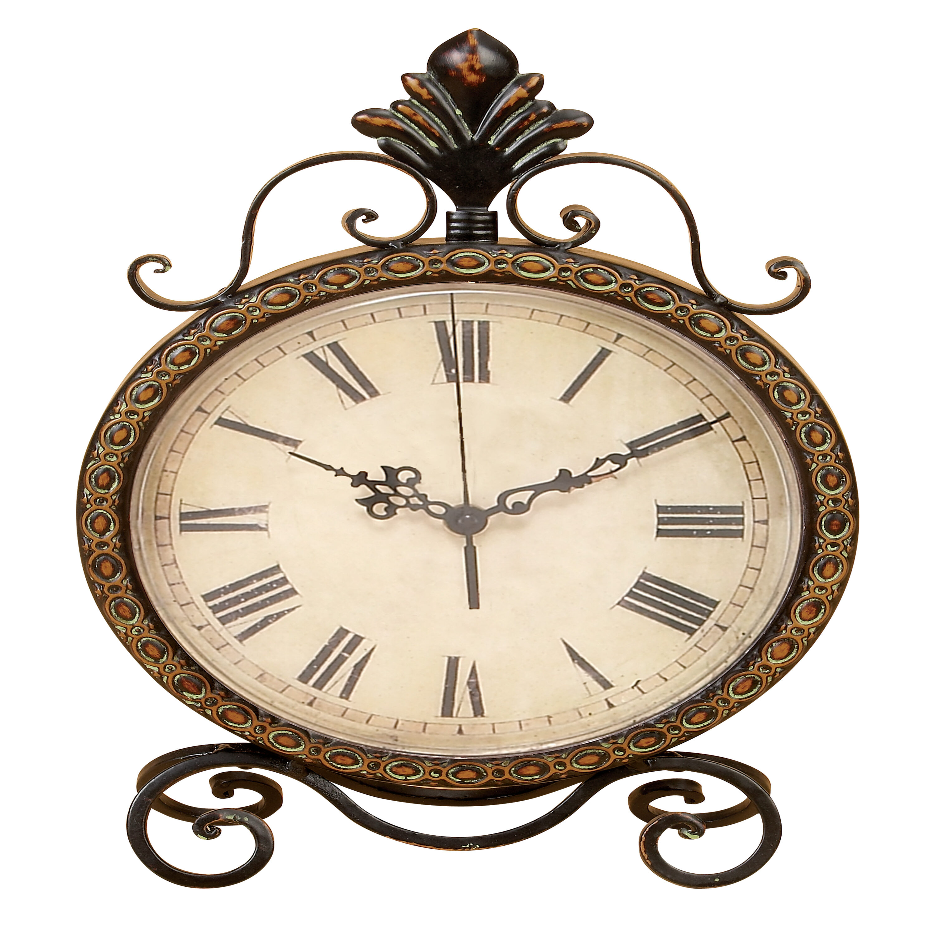 Grayson Lane 72755 Scroll Brown Metal Analog Round Tabletop Rustic
