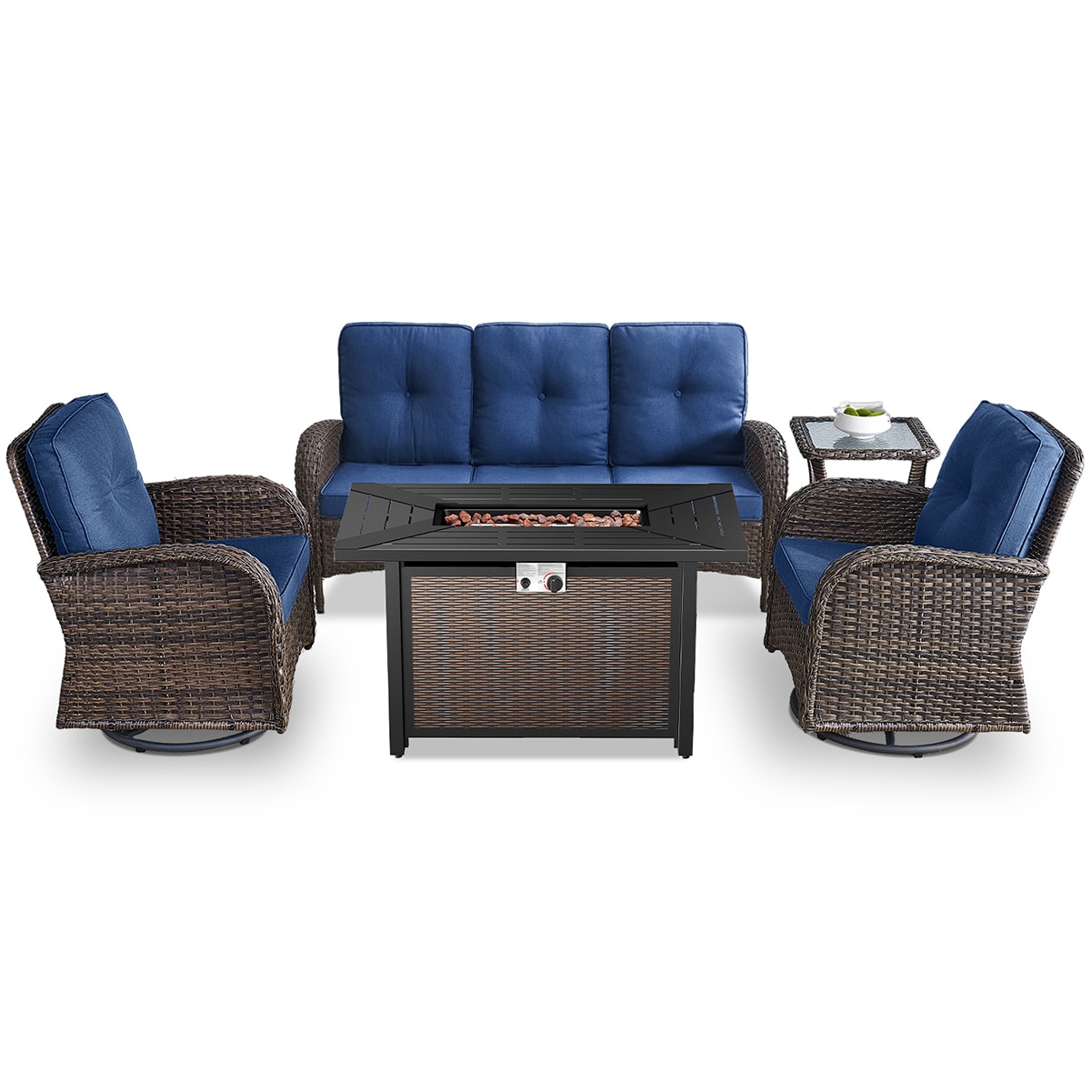 Rilyson FS114085002-1 KEY WEST 5 -Piece Woven Patio Sofa Conversation Set with Blue Cushions