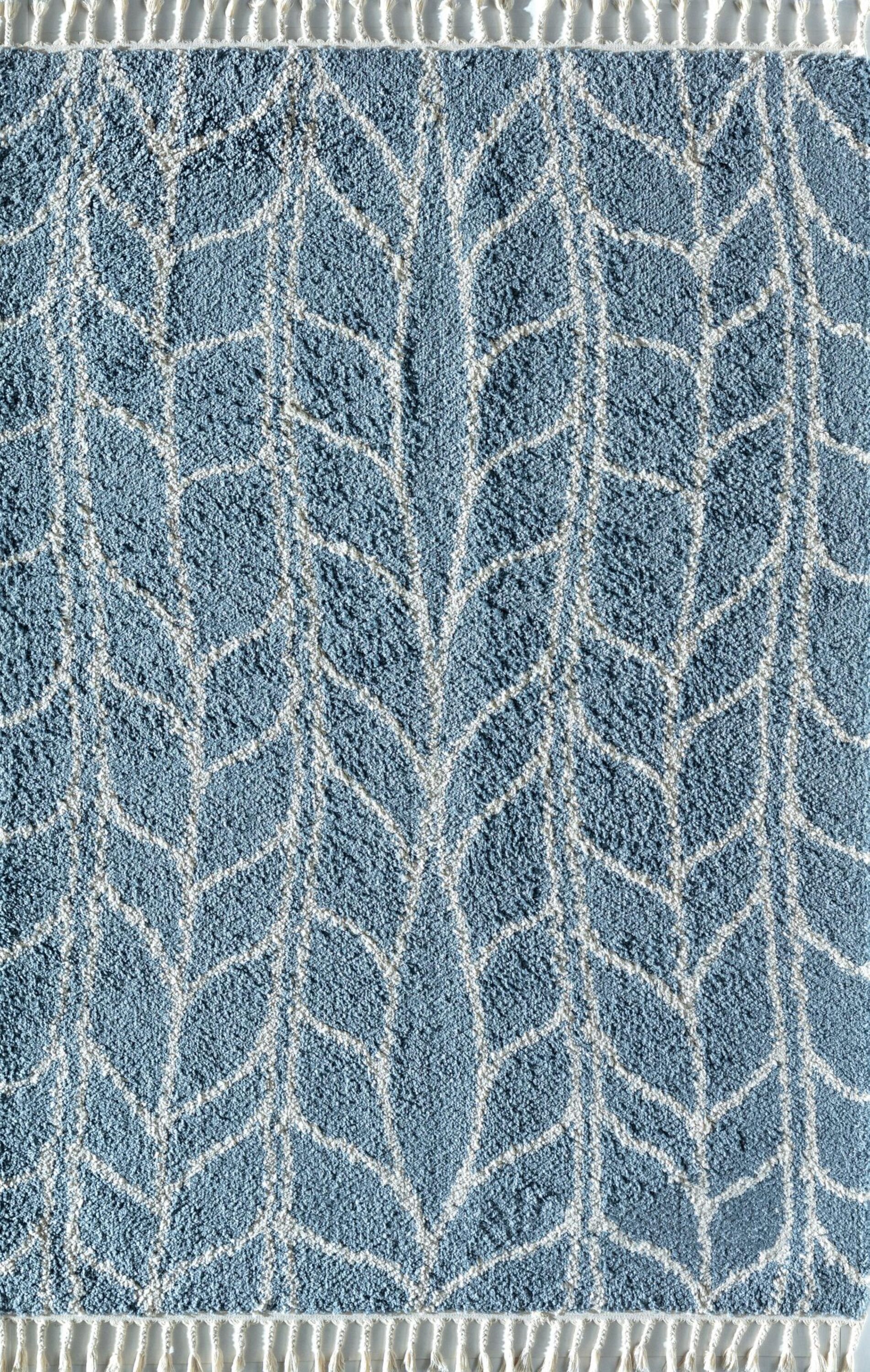 Sky Vine Blue Geometric Braided Area Rug with Tassels