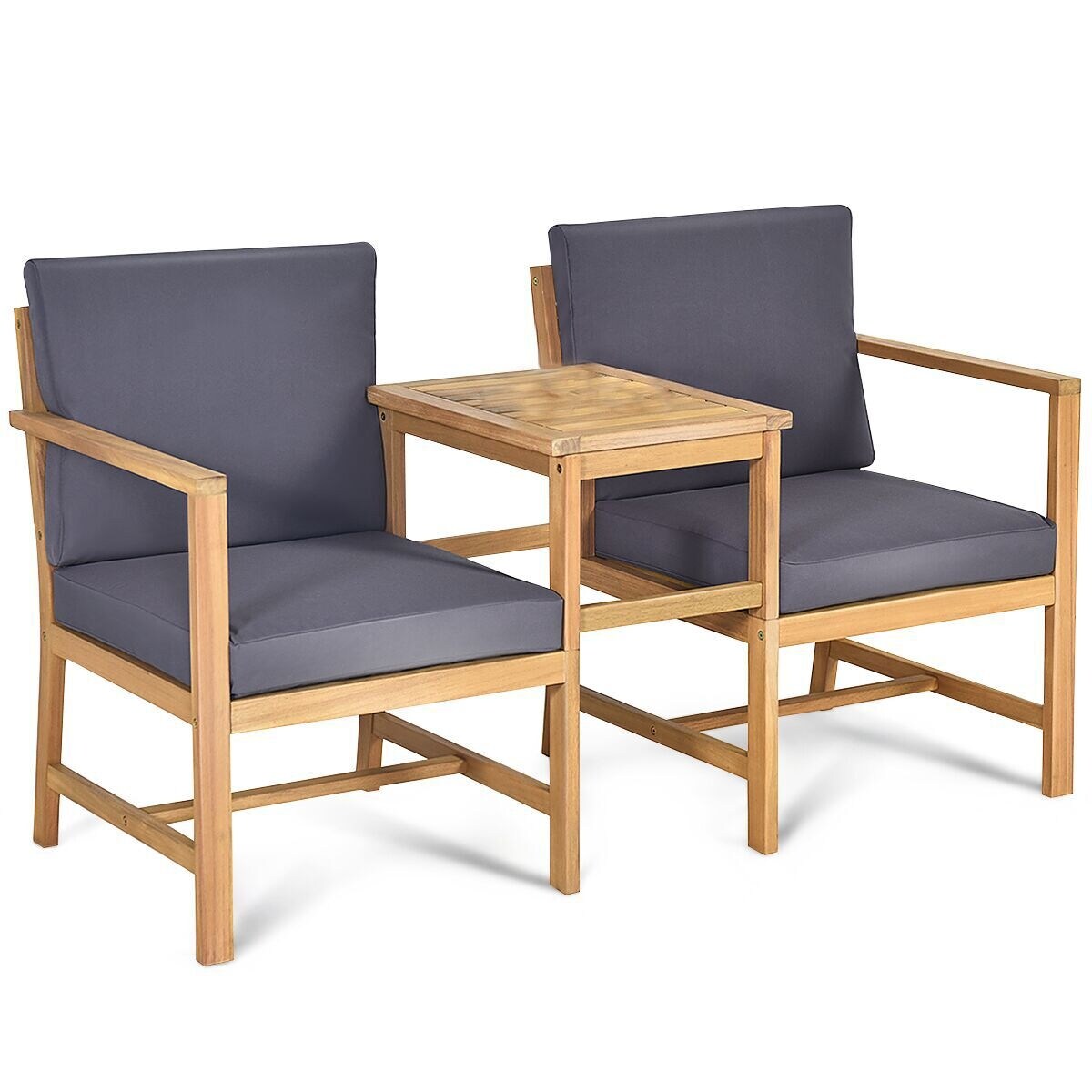 Slickblue D-CO-78307PO Acacia Wood 3-in-1 Patio Conversation Set with Separable Coffee Table (Natural Teak Finish and Cushions Included) for Garden or Deck