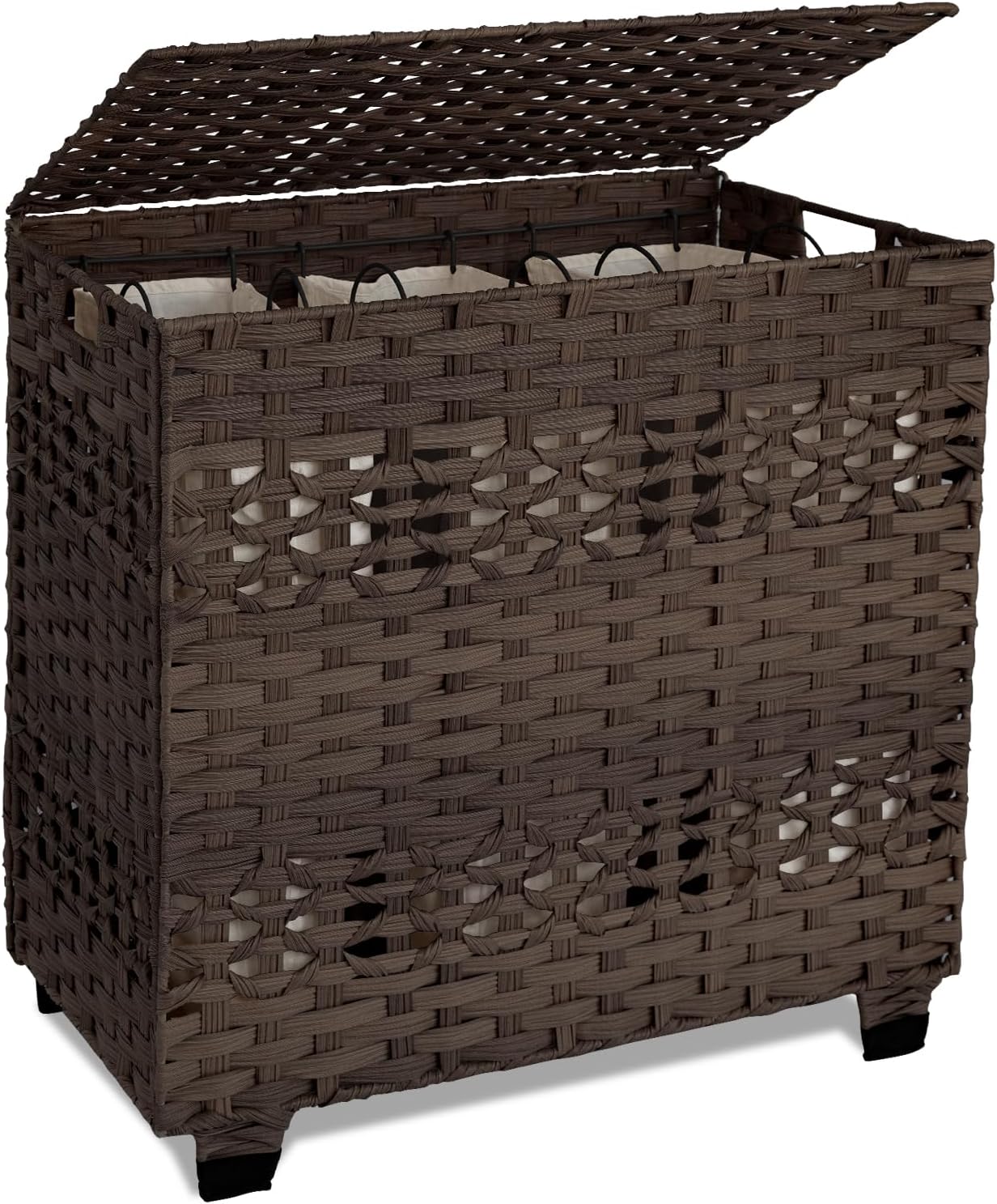 OIAHOMY Laundry Hamper with Lid 140L Clothes Hamper with 3 Removable Liner Bags Foldable Basket with Lid Synthetic Wicker Laundry Basket for Bedroom Brown #B0C65HW2Z9