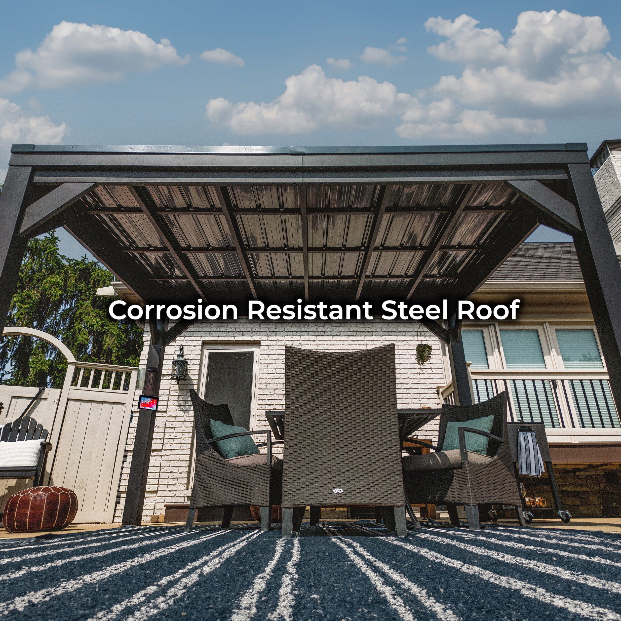 Stonebridge Matte Black Galvanized Steel Slope Roof Gazebo