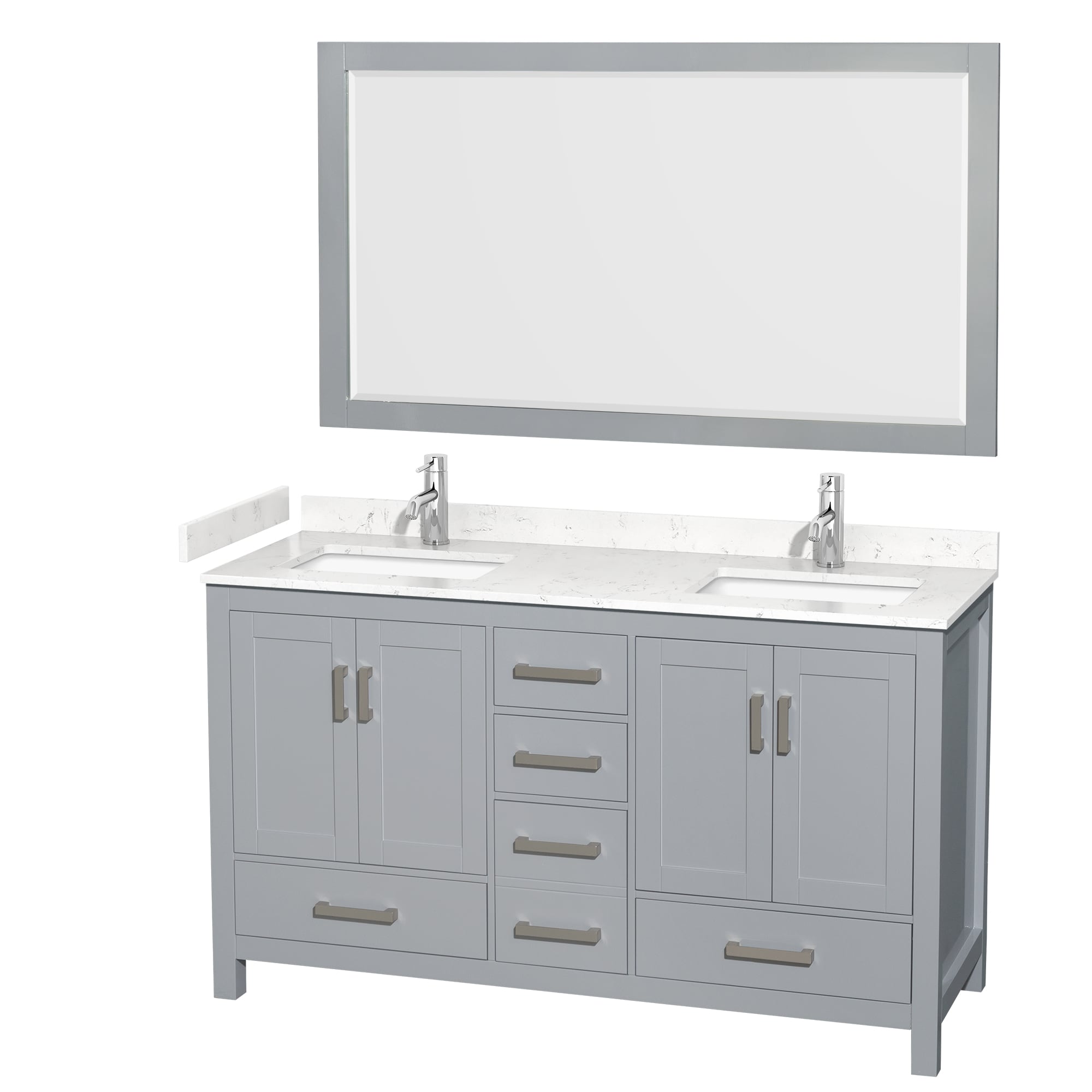 Wyndham Collection WCS141460DGYC2UNSM58 Sheffield 60-in Gray with Brushed Chrome Trim Undermount Double sink Bathroom Vanity with Carrara Cultured Marble Cultured marble Top (Mirror Included)