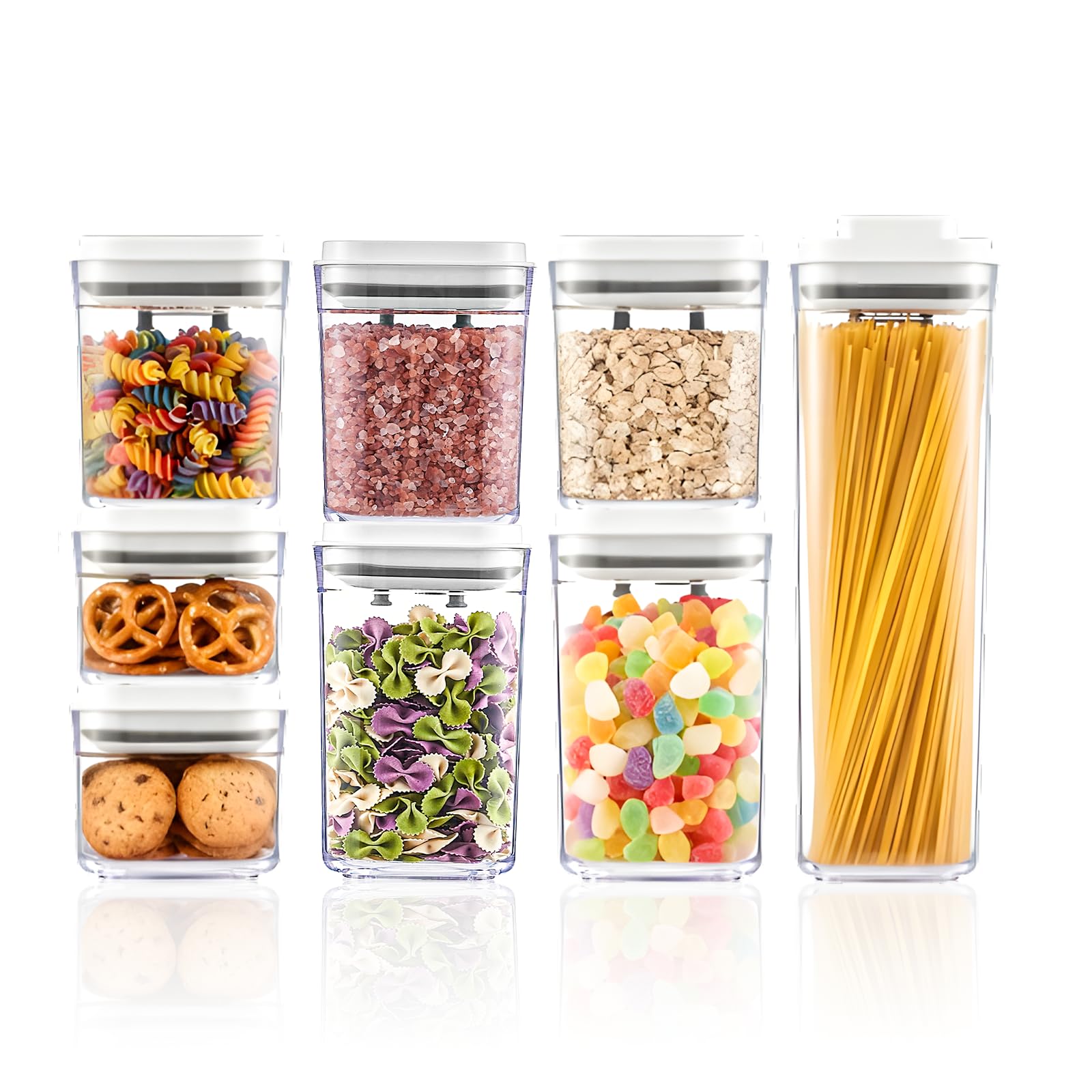 Yichuhaoxi  Pop Top Food Storage Container Set 8 Pieces Airtight Stackable Pantry Canisters with Vacuum Seal One Button Opening BPA Free