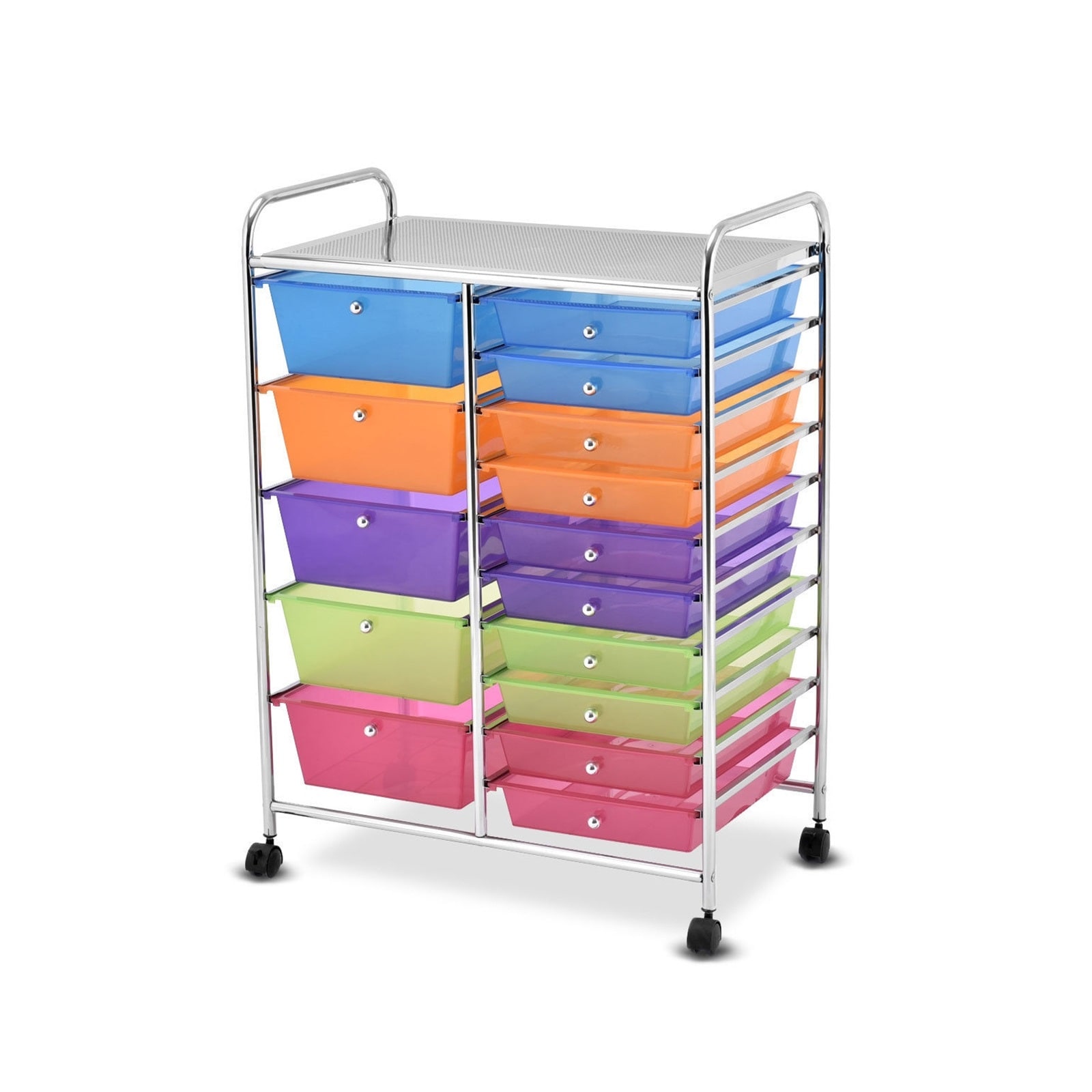 Slickblue D-CO-BR52835WH Silver/ White Finish Frame 15-Drawer- Five Large and Ten Small Drawer- Rolling Storage Cart with Plastic Drawers for Office or Craft Room 25L x 14.5W x 34.5H- Available in Multiple Colors